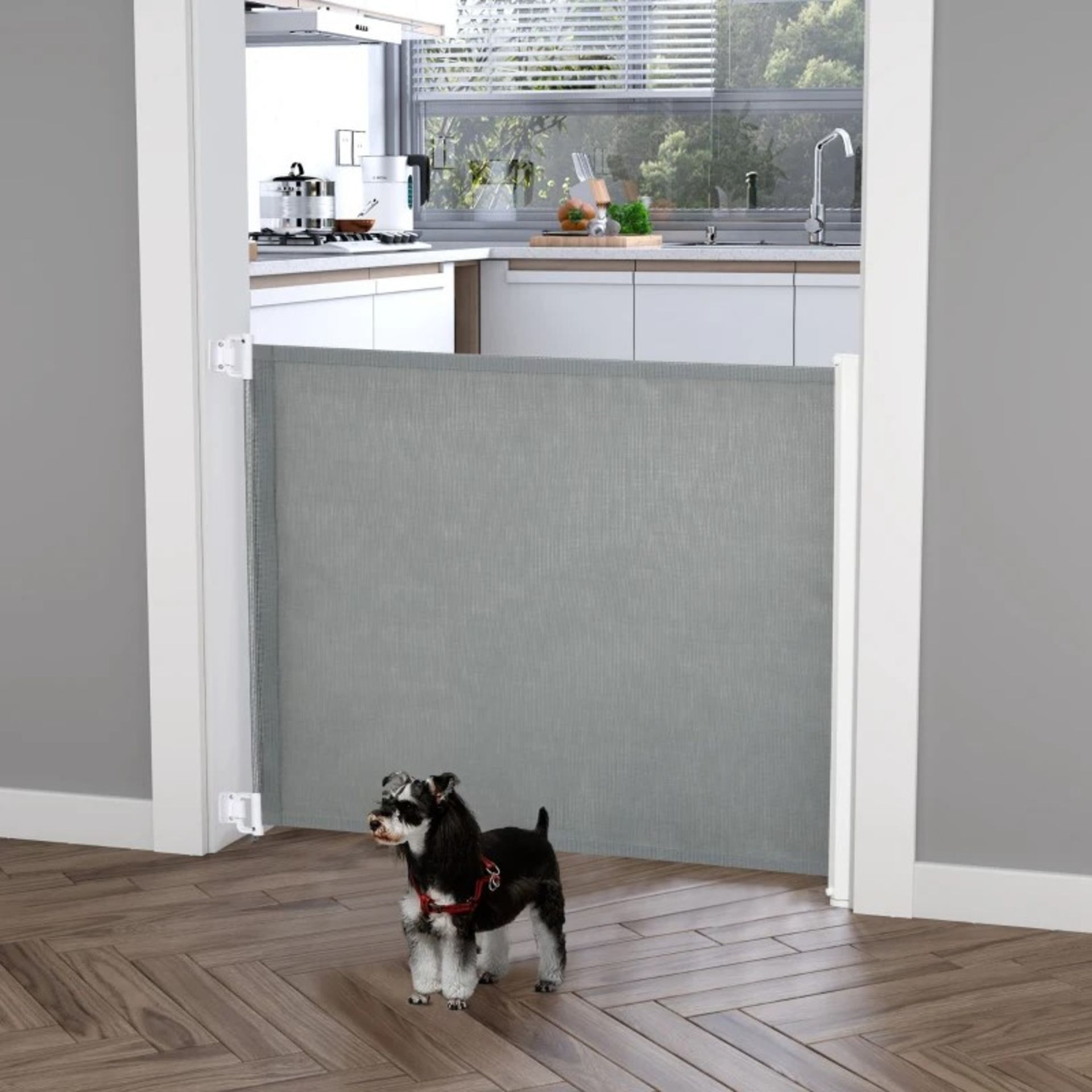 RRP £59.99 - PawHut Retractable Safety Gate Dog Pet Guard Barrier Folding Protector Home Doorway - Image 2 of 4