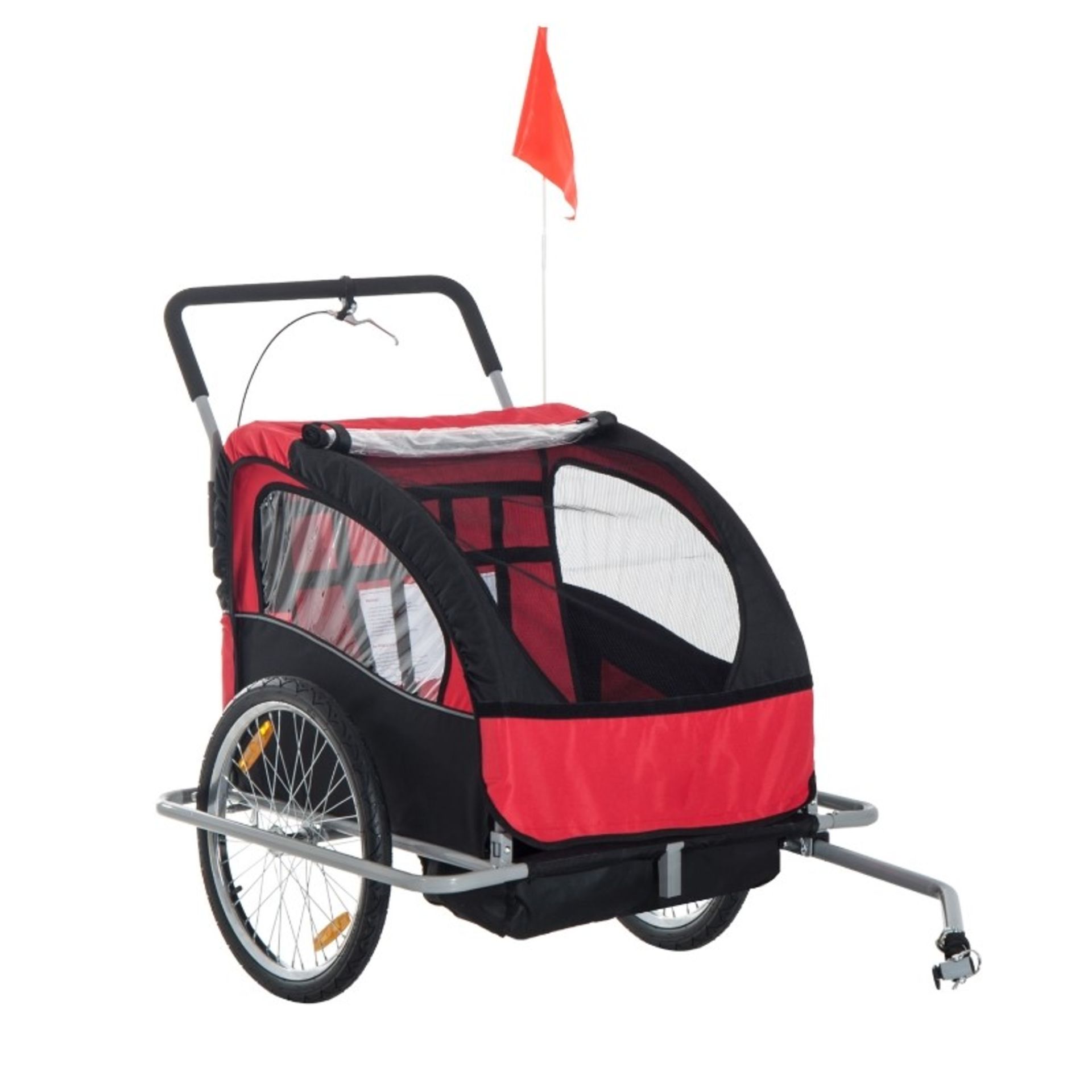 RRP £109.99 - Collapsible Bike Trailer 2-Seater Child Stroller Baby Jogger with Pivot Wheel-Red