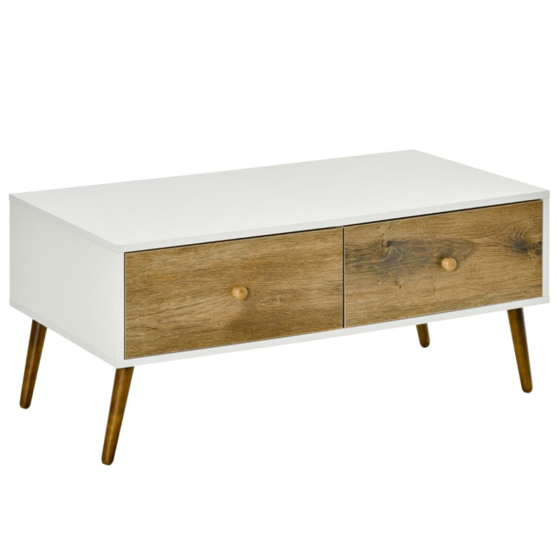 RRP £56.99 - Two-Drawer Scandinavian-Style Coffee Table, with Wood Legs - White