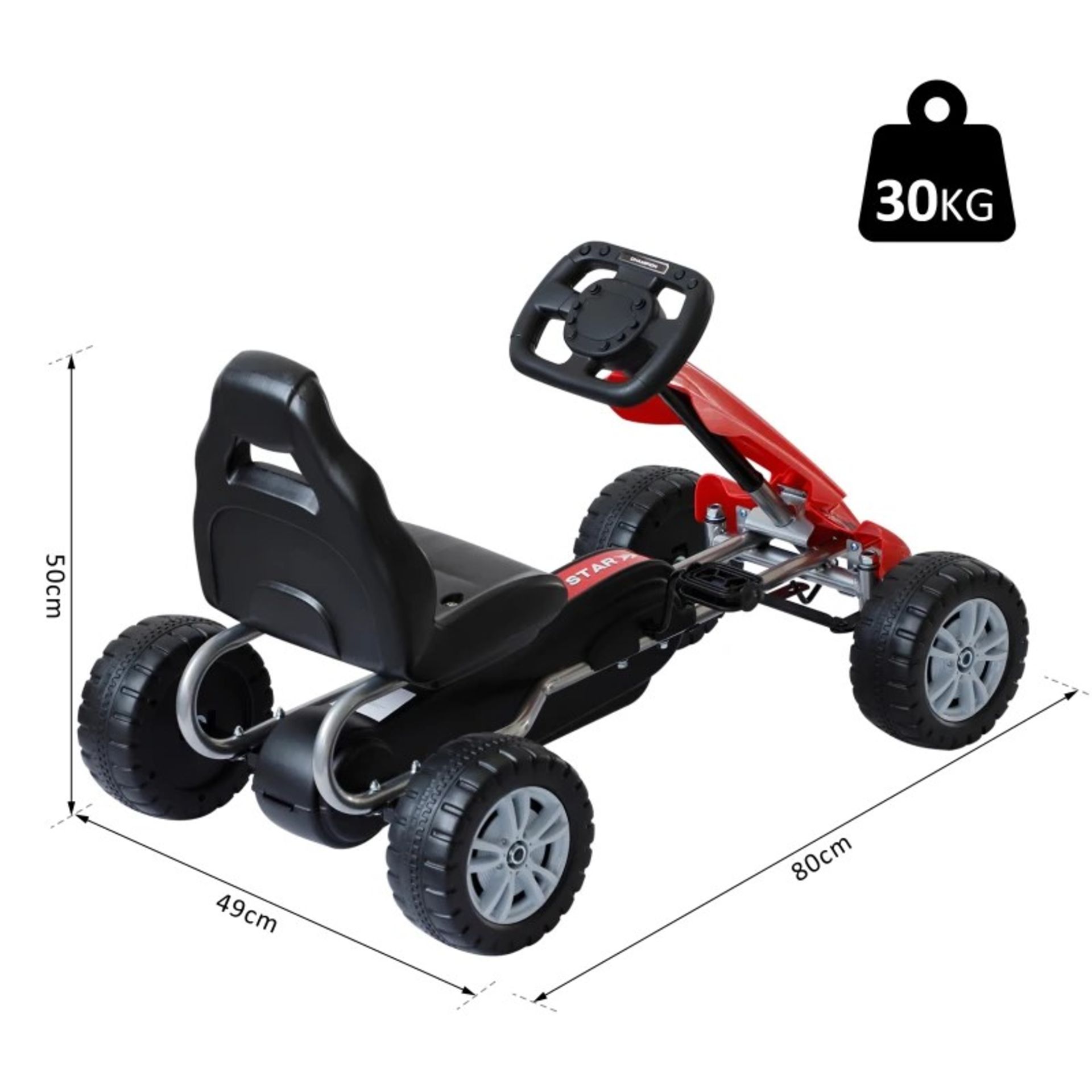 RRP £54.99 - Kids Pedal Go-Kart, 80Lx49Wx50H cm-Black/Red - Image 2 of 4