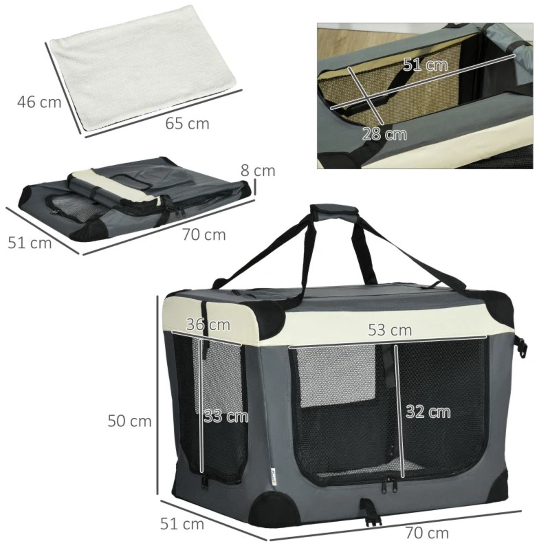 RRP £49.99 - PawHut 70cm Foldable Pet Carrier, Dog Cage, Portable Cat Carrier, Cat Bag, Pet Travel - Image 2 of 4