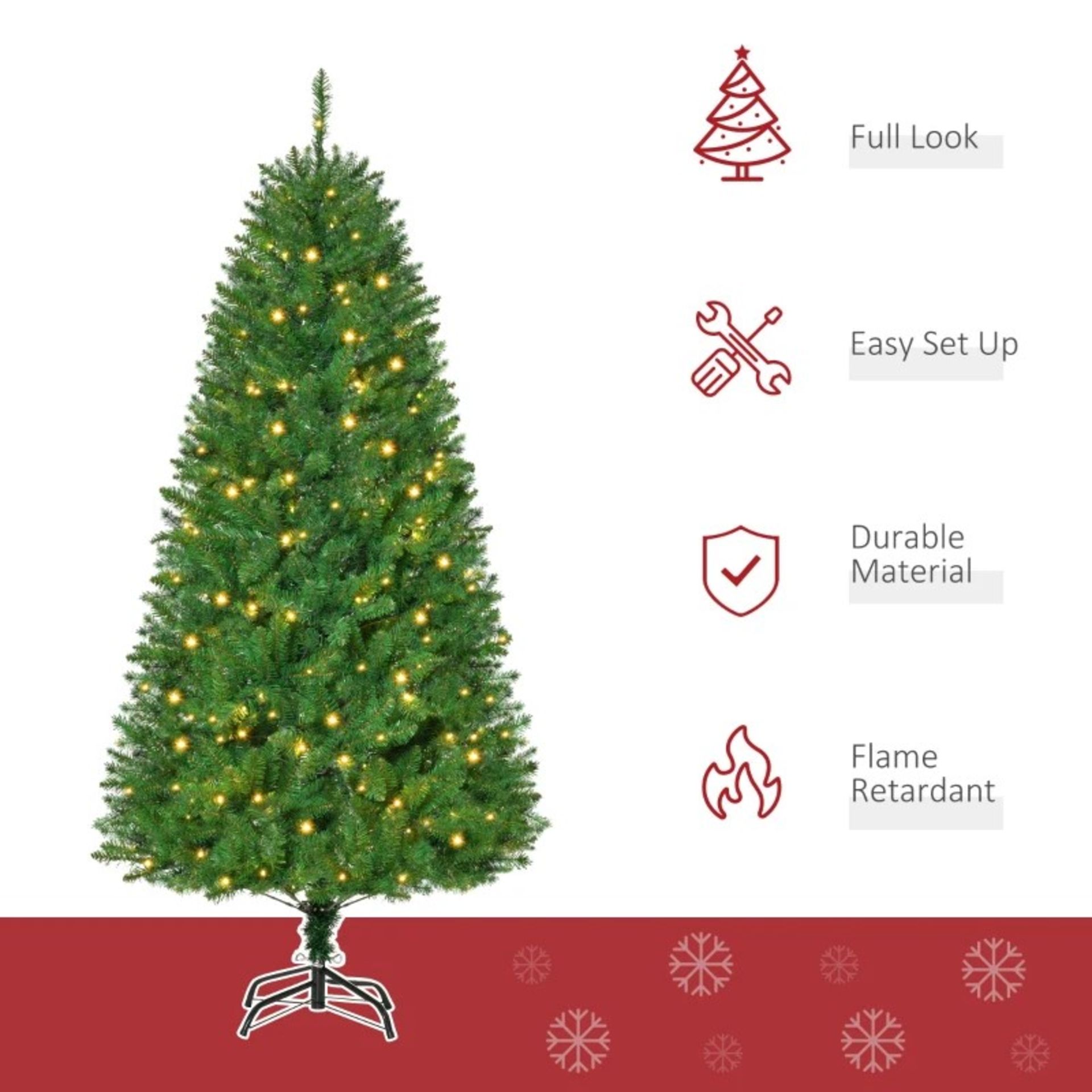 RRP £86.99 - 6FT Prelit Artificial Christmas Tree with Warm White LED Light Holiday Home Decoration, - Image 2 of 4