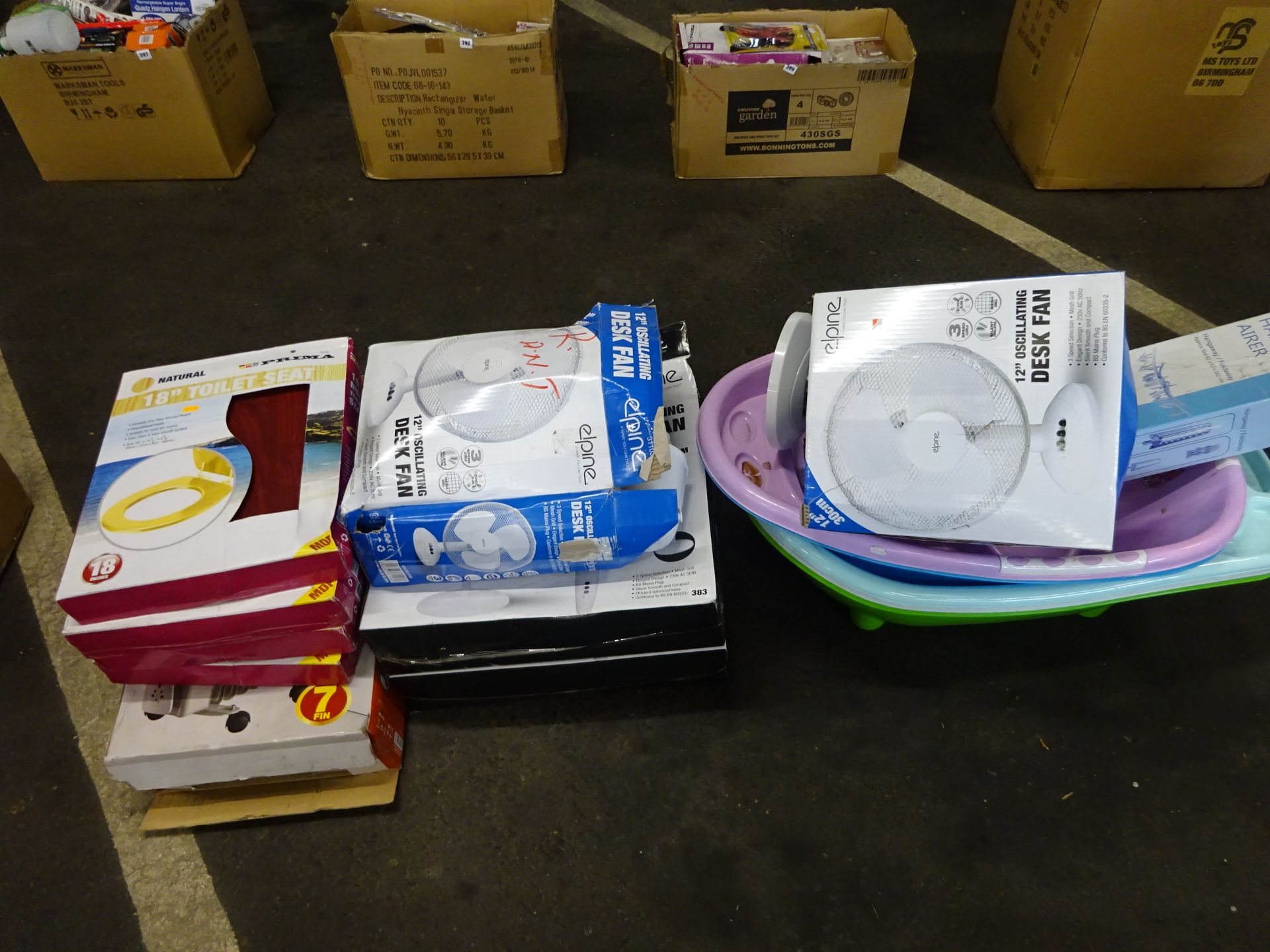 QTY FANS, TOILET SEATS, HEATER & BABY BATH