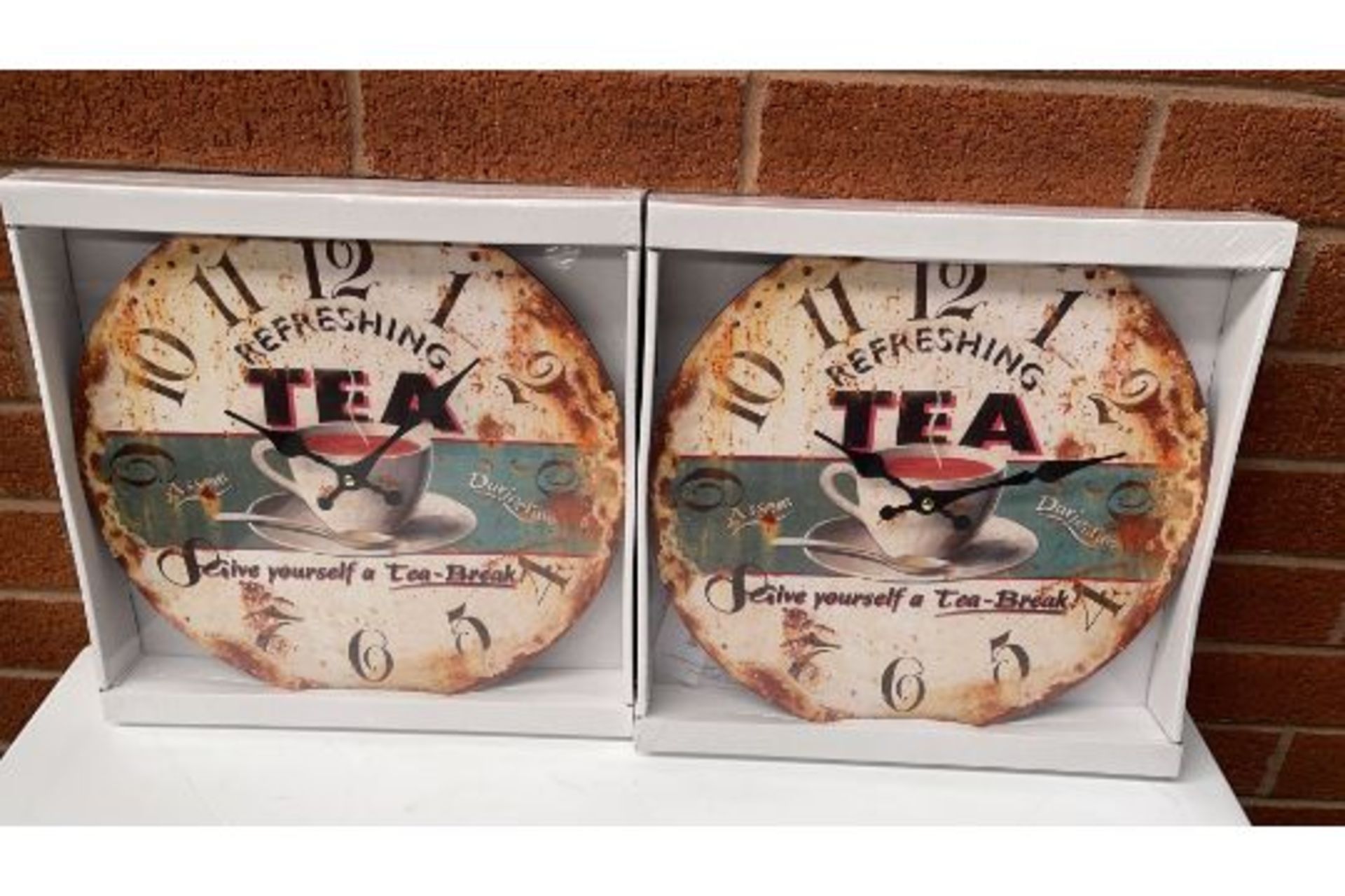 X2 NEW 34CM REFRESHING TEA WALL CLOCKS