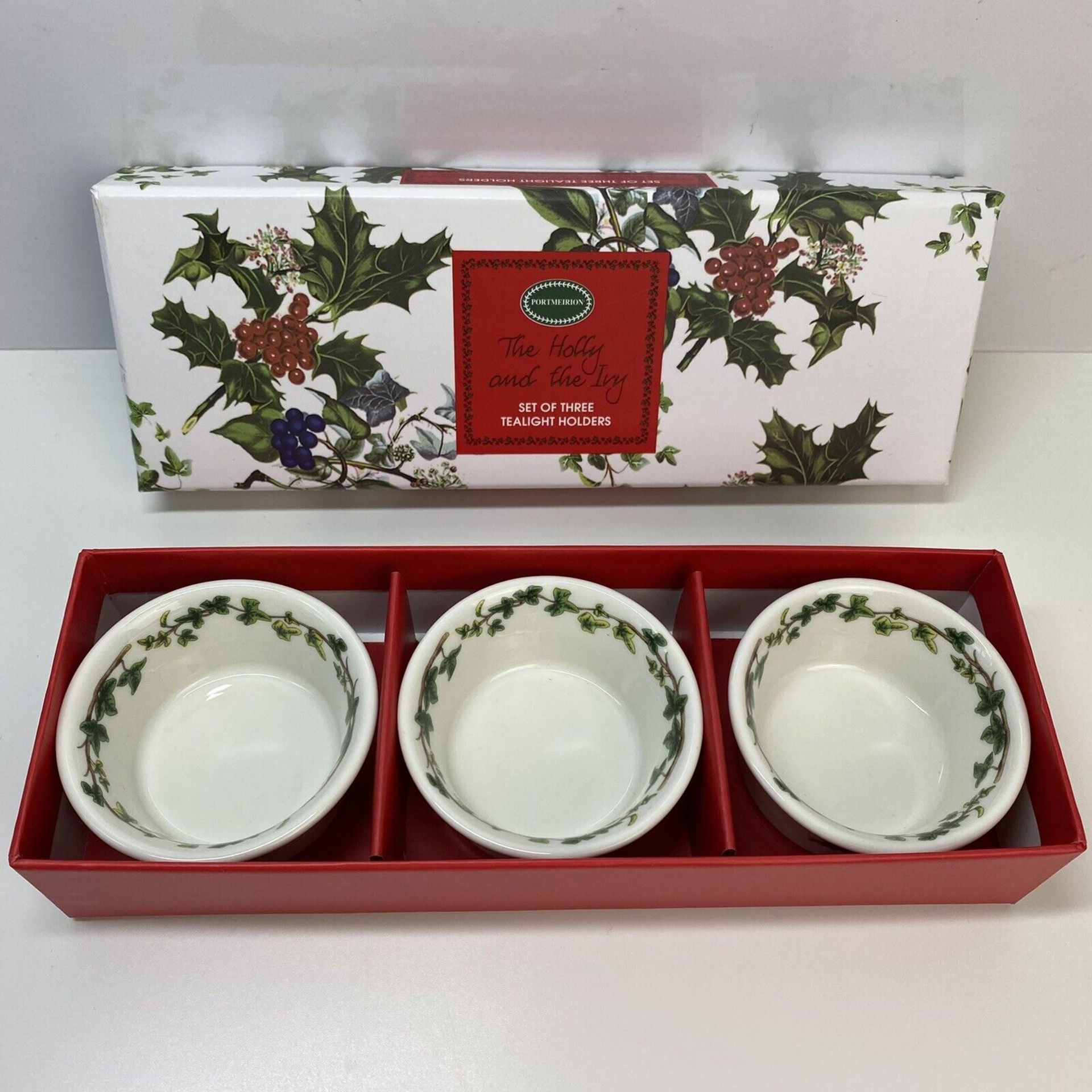 New Portmerion Set Of Three Holly & Ivy Tealight Holders