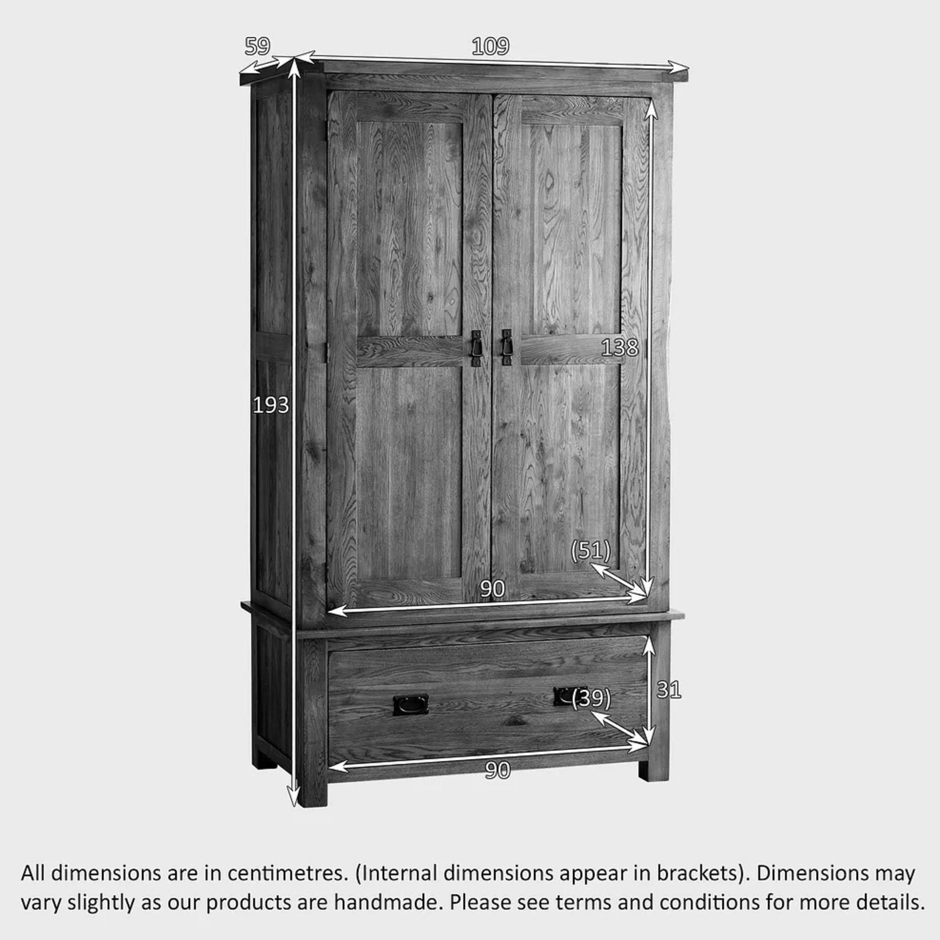 RRP £799.99 - OAK FURNITURELAND ORIGINAL RUSTIC Rustic Solid Oak Double Wardrobe - NO BASE, FEW - Image 3 of 4