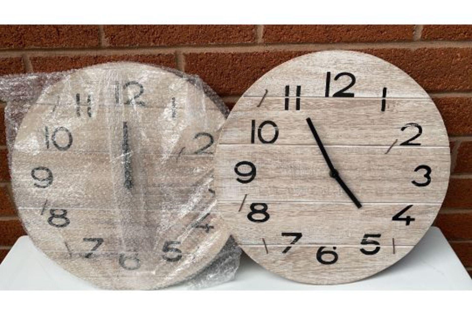 X2 NEW 38CM WHITEWASH WALL CLOCKS