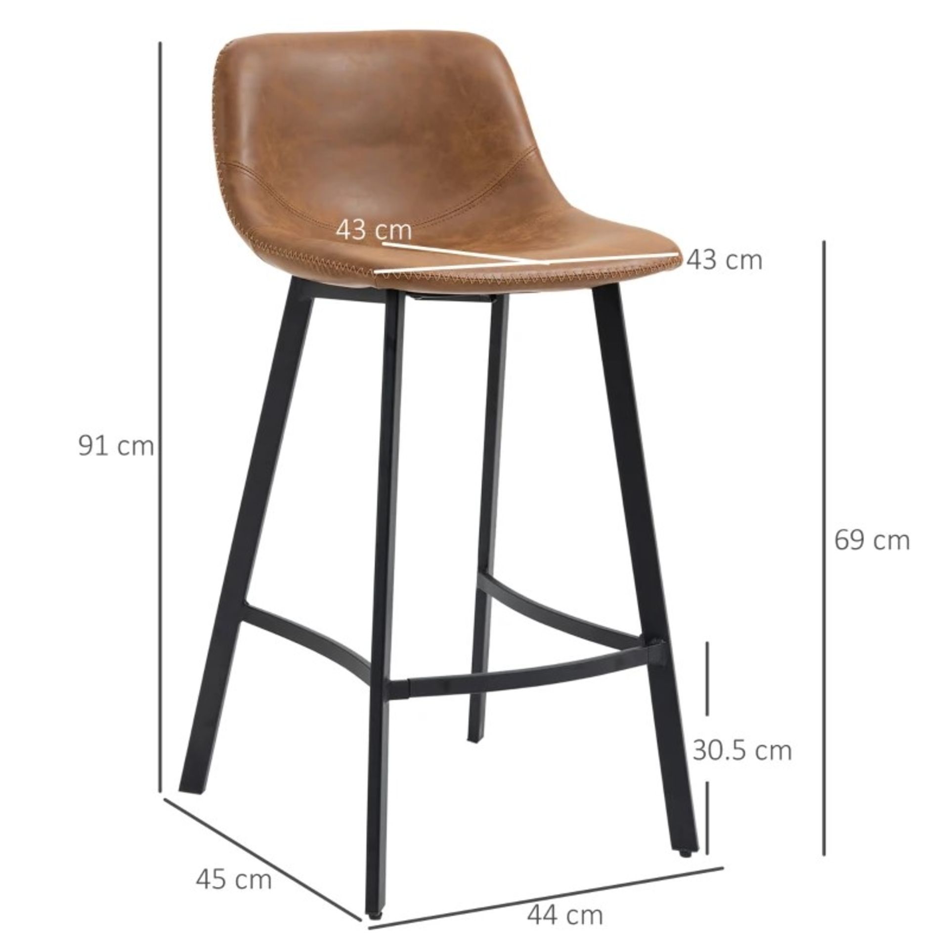 RRP £129.99 - Bar Stools Set of 2, Industrial Kitchen Stool, Upholstered Bar Chairs with Back, Steel - Image 3 of 4