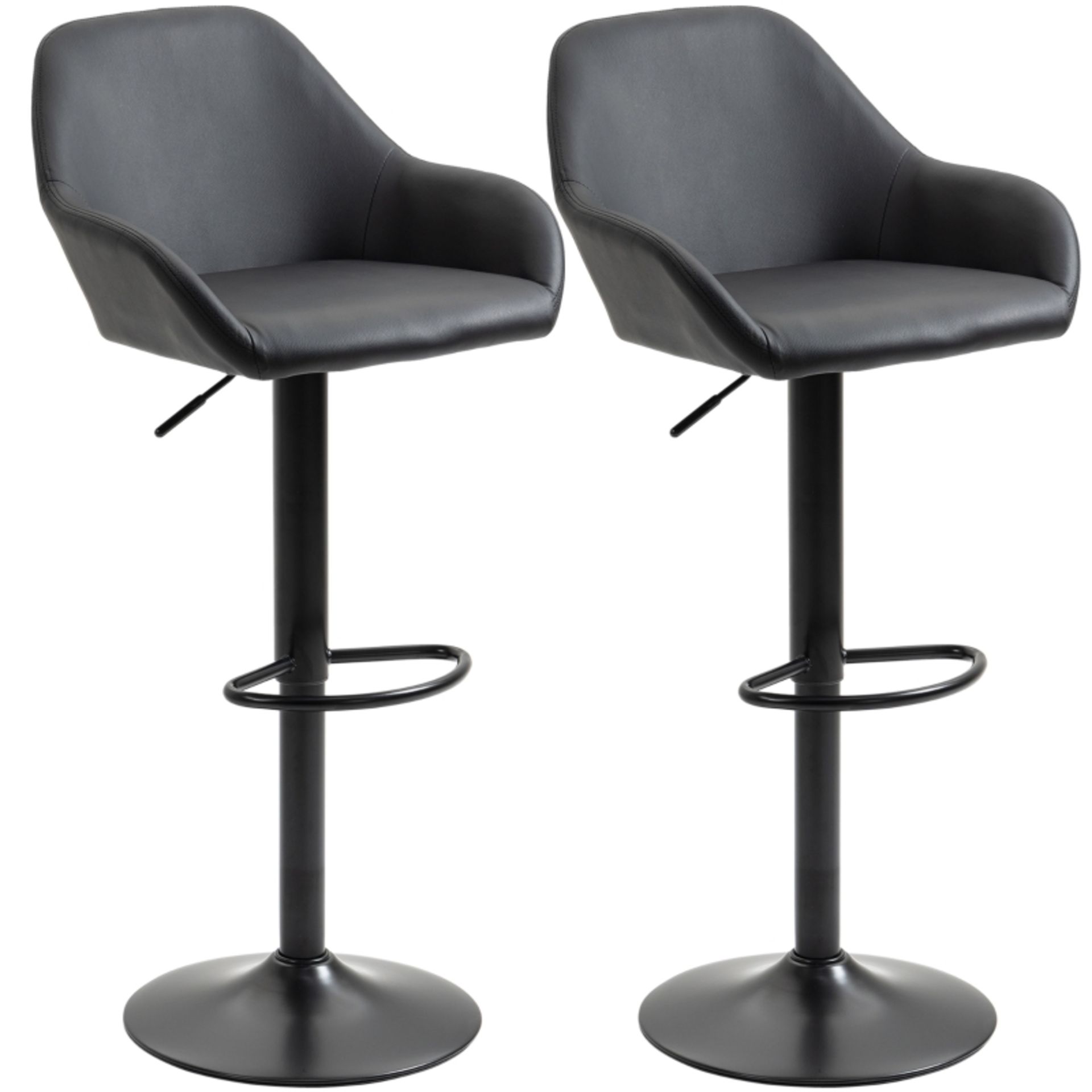 RRP £134.99 - Adjustable Bar Stools Set of 2, Swivel Barstools with Footrest and Backrest, PU