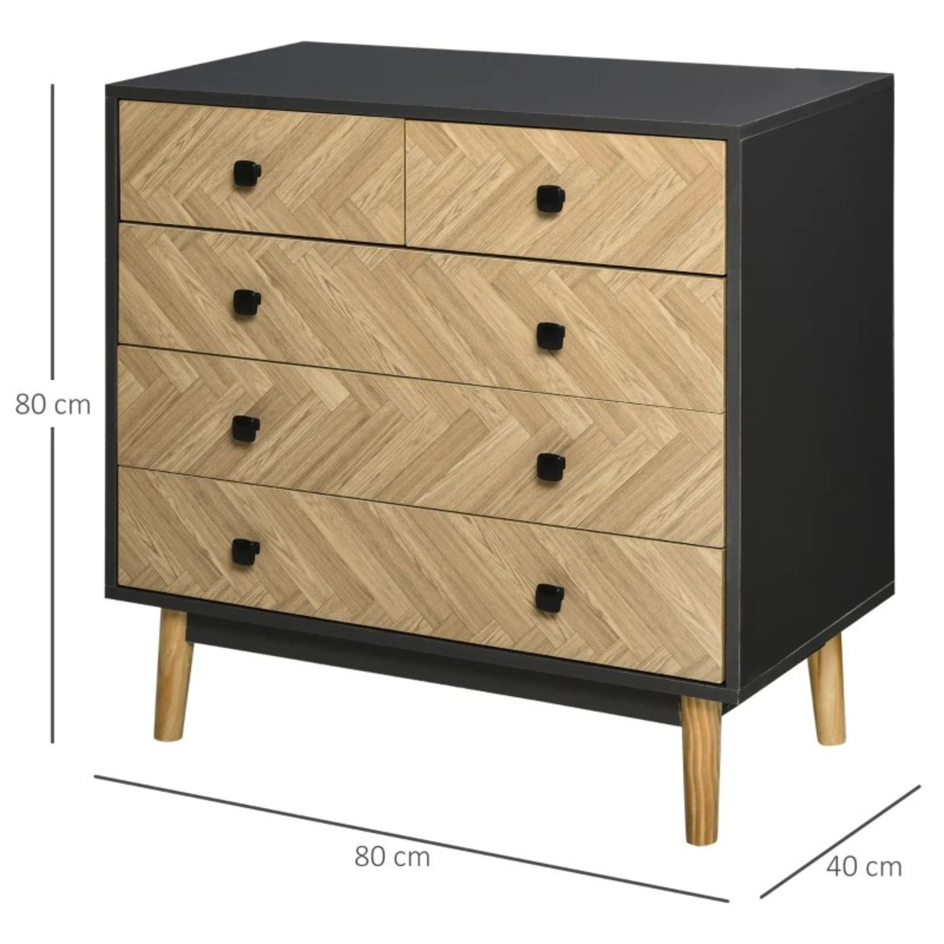 RRP £147.99 - Wooden 5-Drawer Storage Cabinet Chest with Metal Handles Bedroom Living Room - - Image 3 of 4