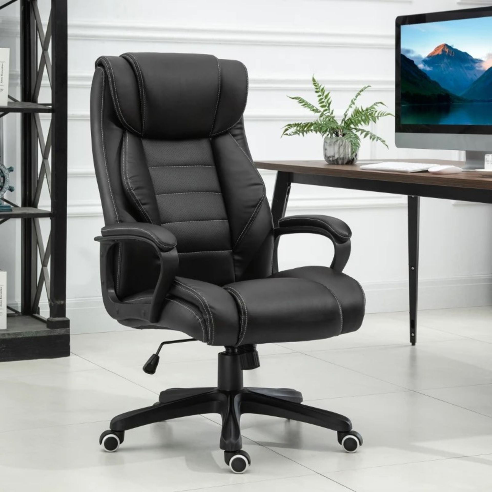 RRP £184.99 - Faux Leather Massage Executive Office Chair - Black - Five wheels: The swivel chair is