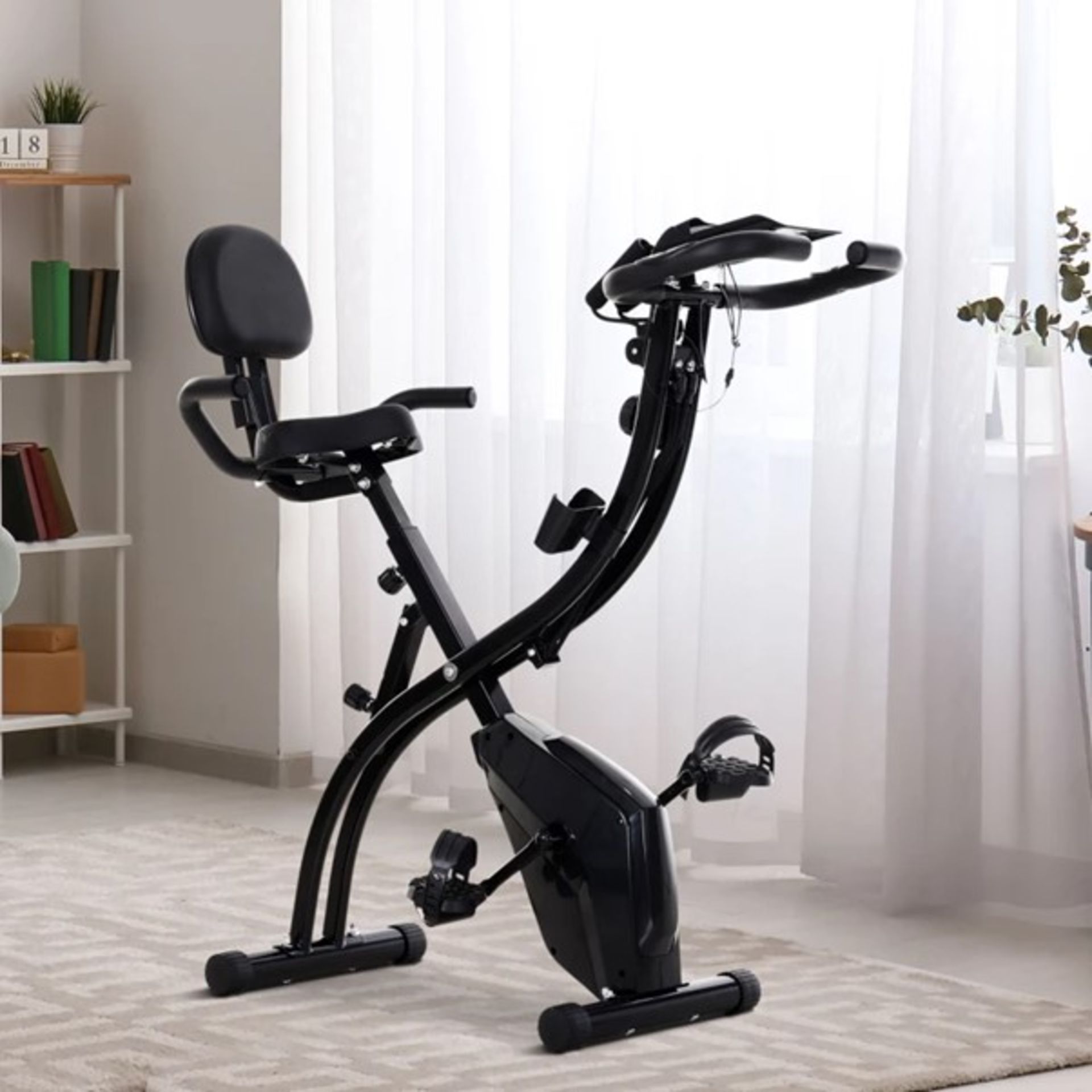 RRP £139.99 - Steel Stationary Bike 2-in-1 Exercise Bike w/ Arm Resistance Bands Black - - Image 2 of 5