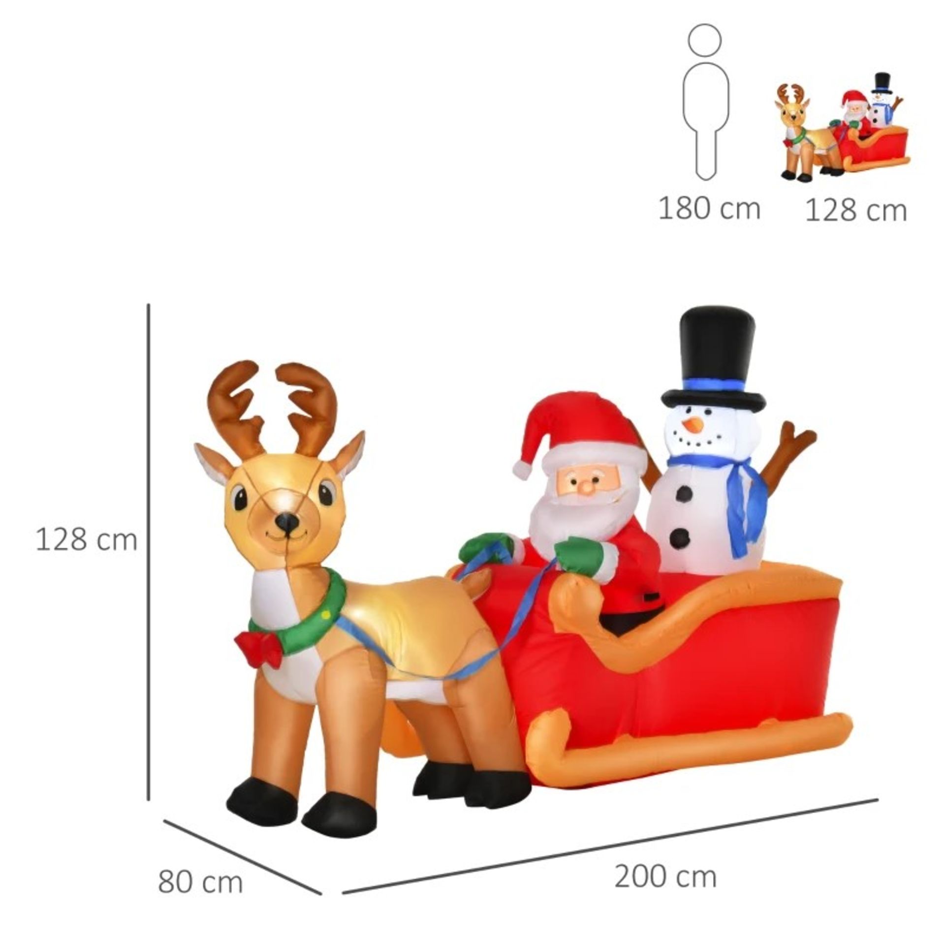 RRP £69.99 - 1.3m Christmas Inflatable Santa Claus on Sleigh Deer LED Lighted for Decoration - - Image 3 of 4