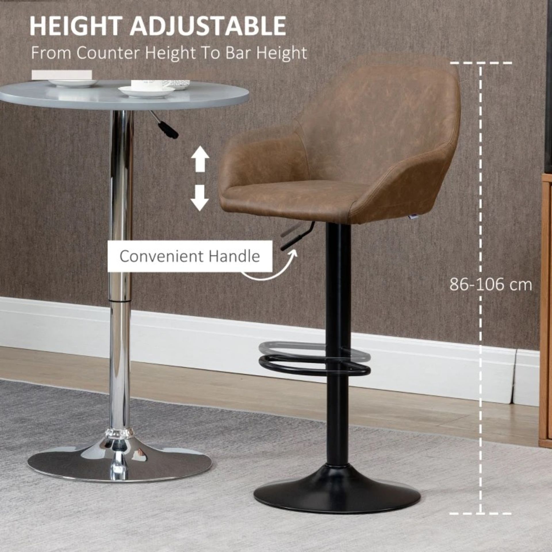 RRP £129.99 - Adjustable Bar Stools Set of 2, Swivel Barstools with Footrest and Backrest, PU - Image 2 of 4