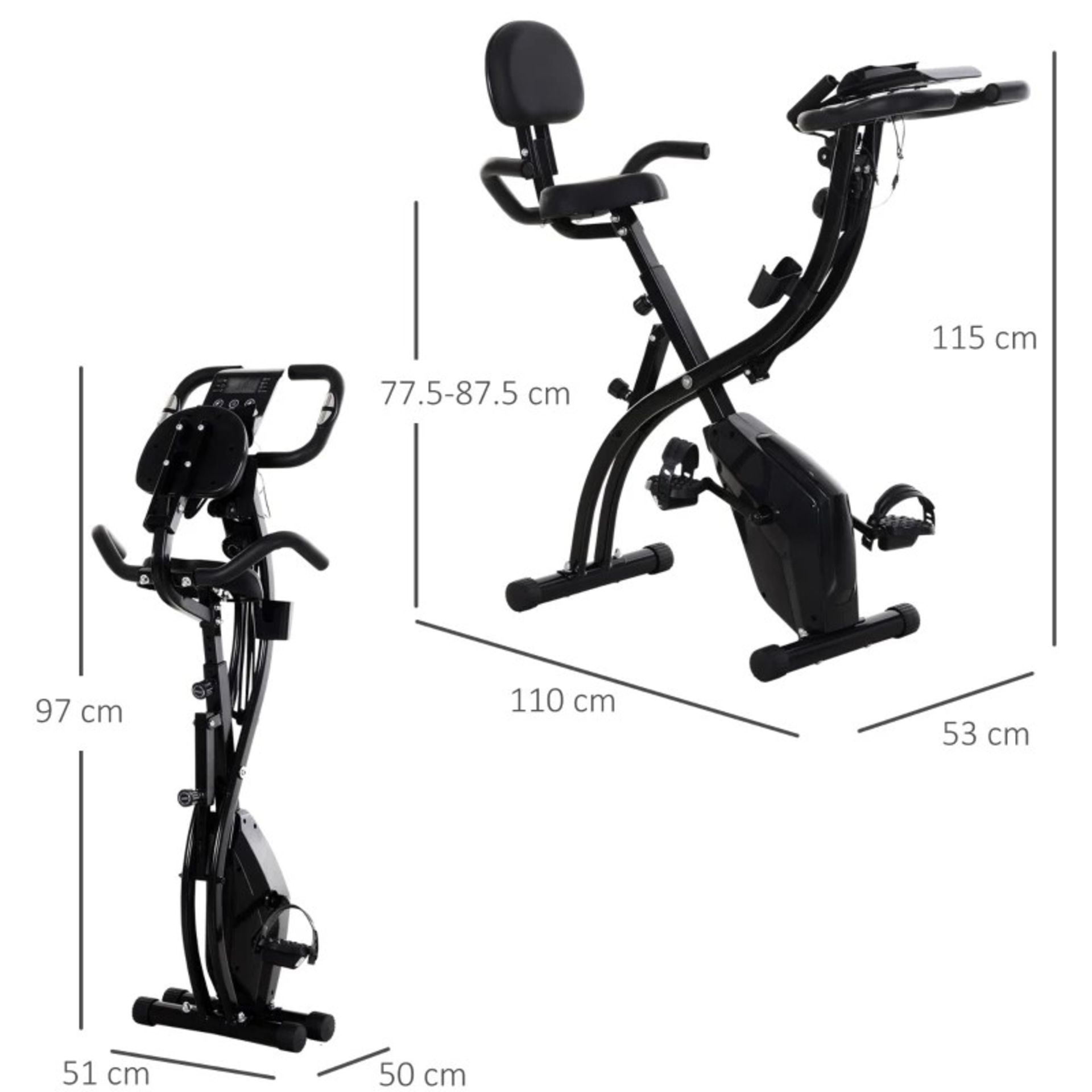 RRP £139.99 - Steel Stationary Bike 2-in-1 Exercise Bike w/ Arm Resistance Bands Black - - Image 3 of 5