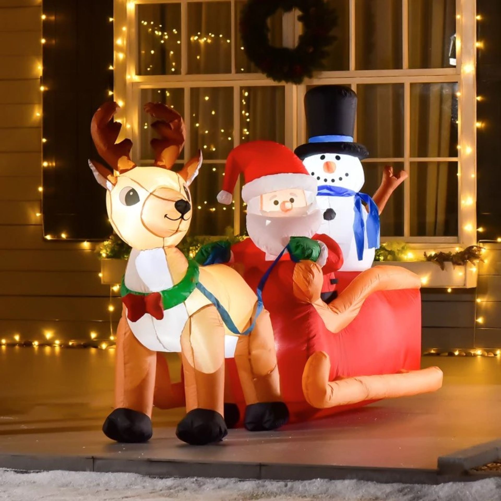 RRP £69.99 - 1.3m Christmas Inflatable Santa Claus on Sleigh Deer LED Lighted for Decoration -