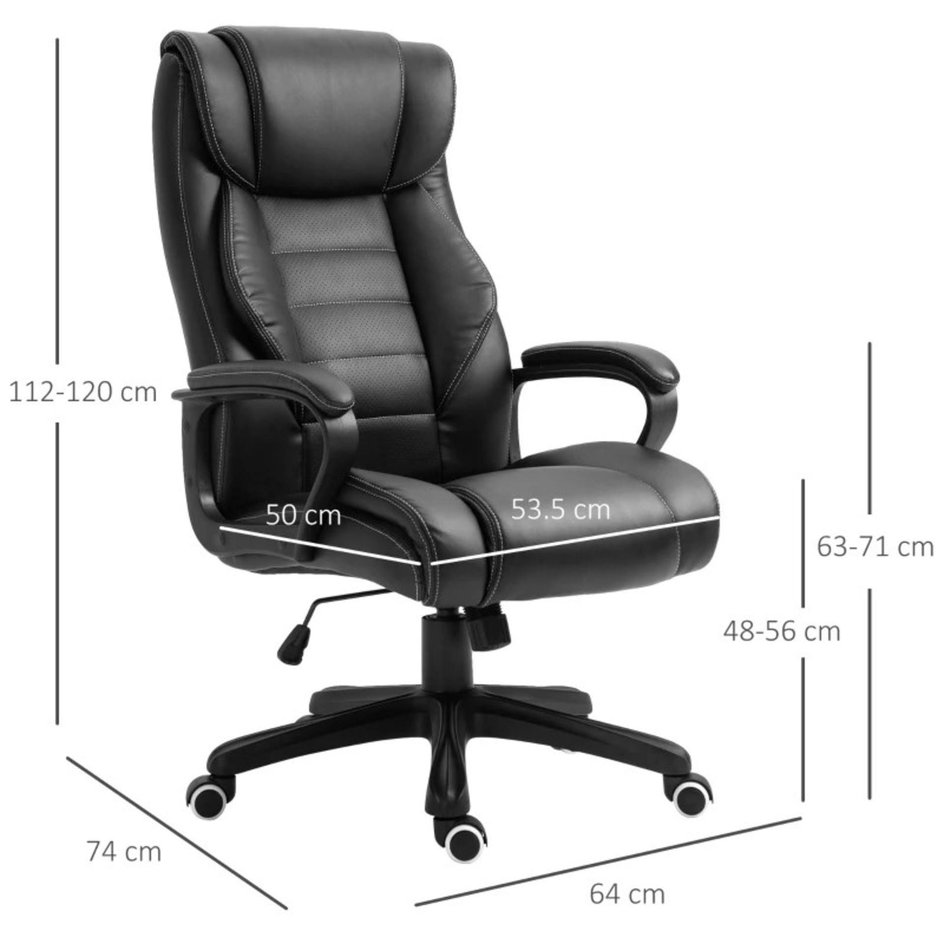 RRP £184.99 - Faux Leather Massage Executive Office Chair - Black - Five wheels: The swivel chair is - Image 3 of 4