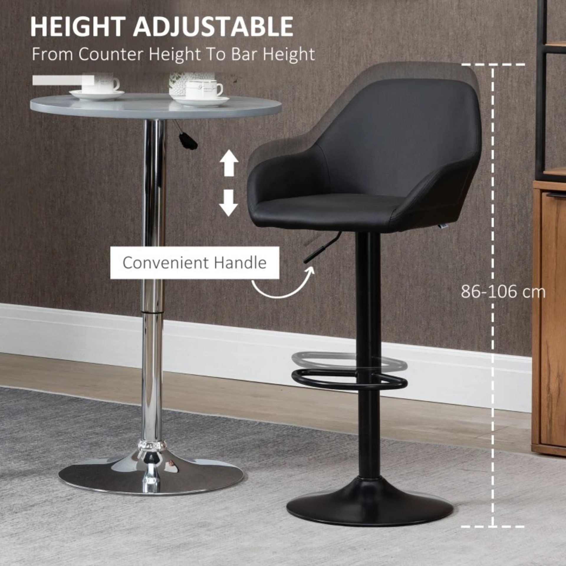 RRP £134.99 - Adjustable Bar Stools Set of 2, Swivel Barstools with Footrest and Backrest, PU - Image 3 of 4