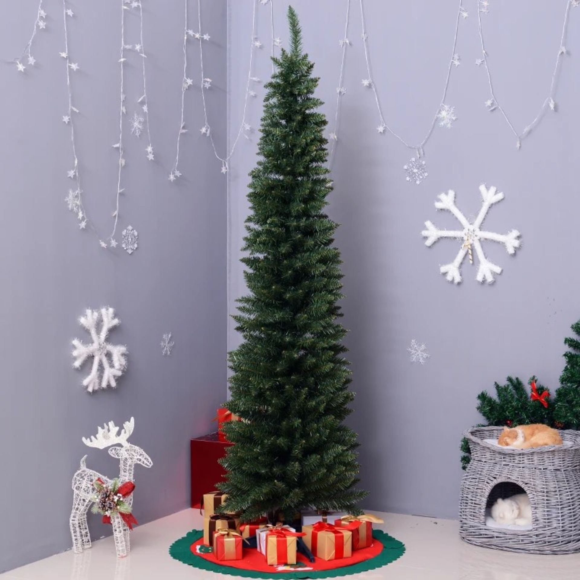 RRP £42.99 - 6FT Artificial Pine Pencil Slim Tall Christmas Tree with 390 Branch Tips Xmas Holiday - Image 3 of 4