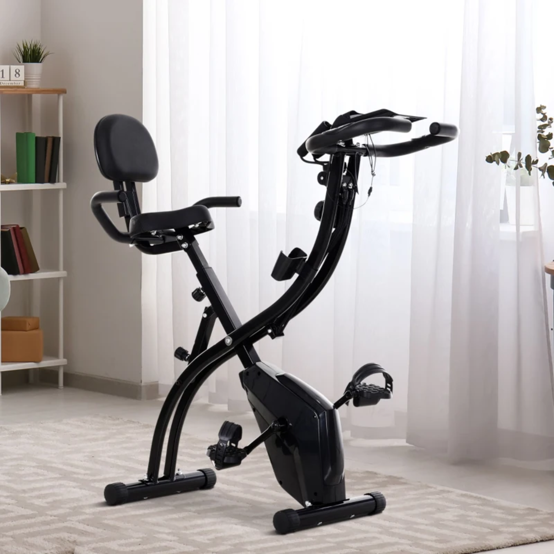 RRP £139.99 - Steel Stationary Bike 2-in-1 Exercise Bike w/ Arm Resistance Bands Black -