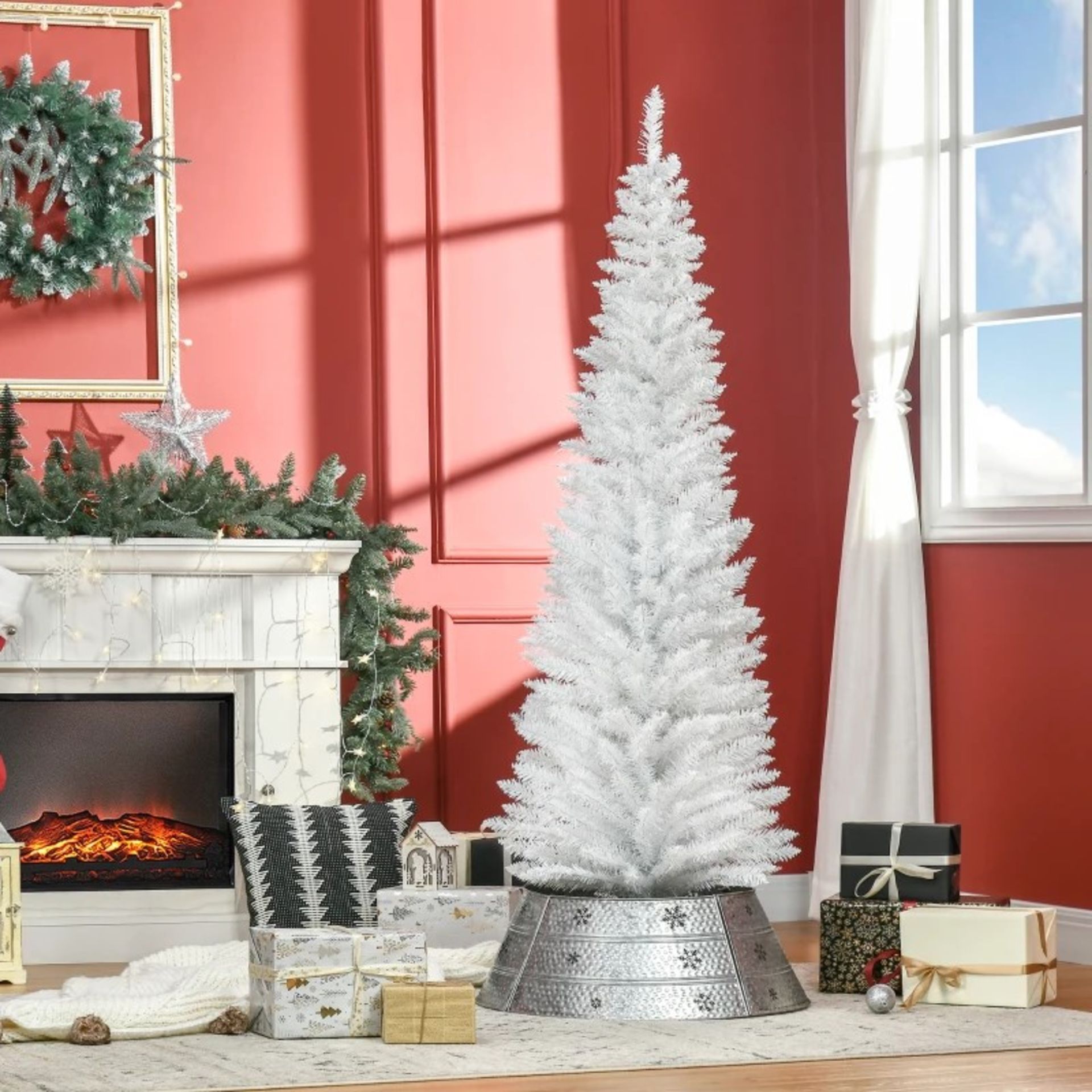 RRP £36.99 - 6FT Artificial Pine Pencil Slim Tall Christmas Tree with 390 Branch Tips Xmas Holiday