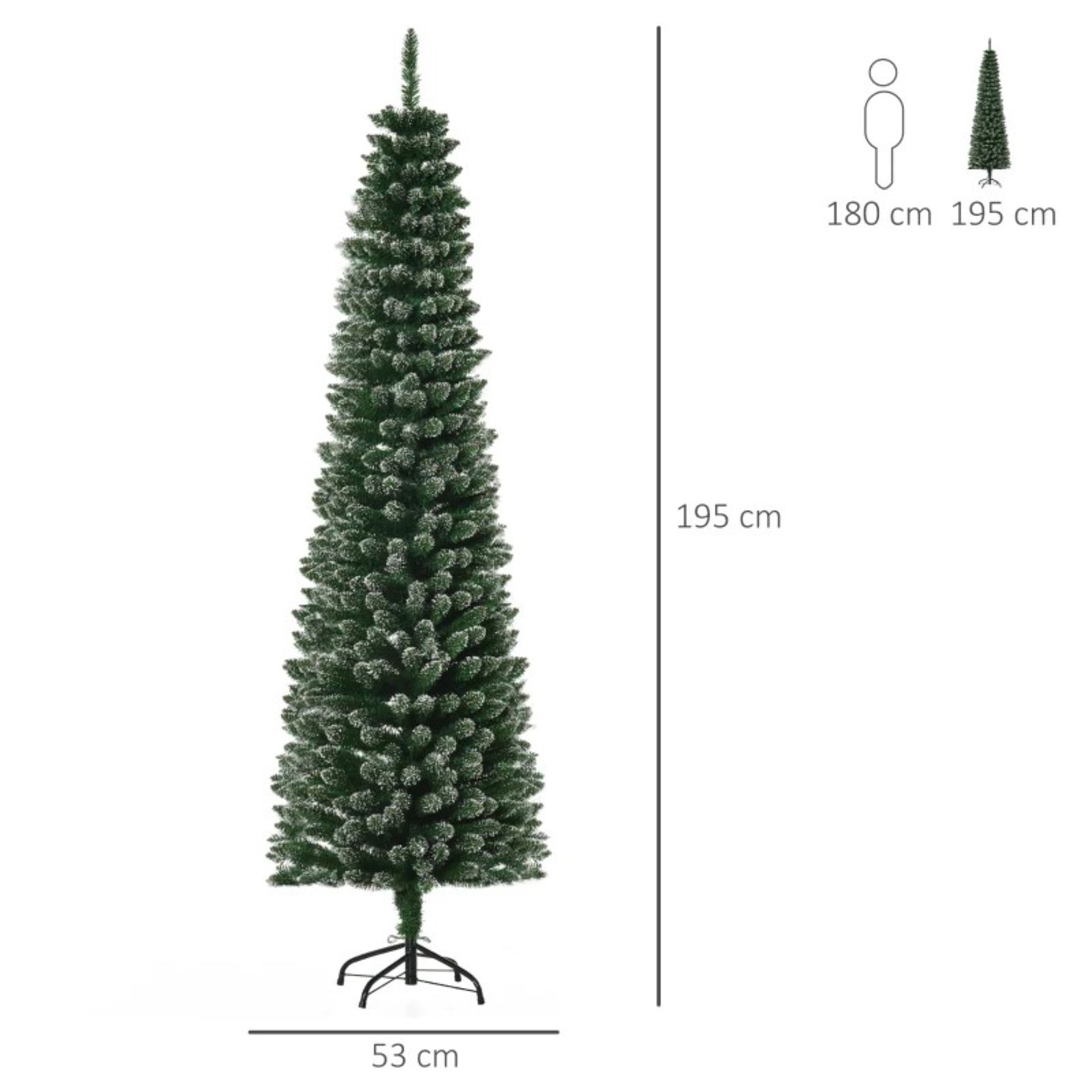 RRP £59.99 - 6FT Artificial Snow Dipped Christmas Tree Xmas Pencil Tree with Foldable Black Stand, - Image 2 of 4