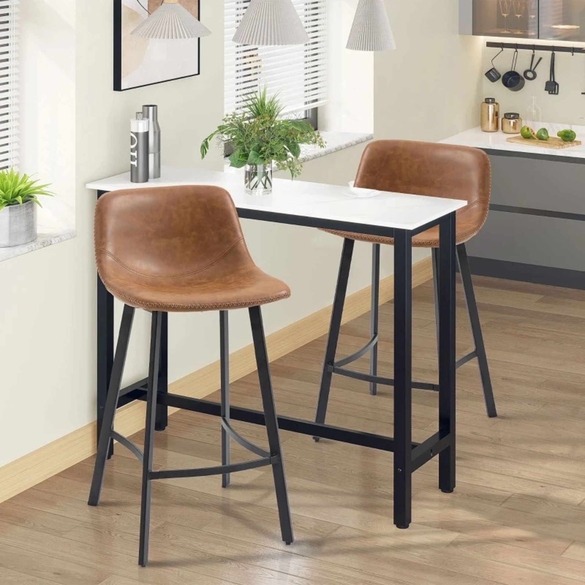 RRP £129.99 - Bar Stools Set of 2, Industrial Kitchen Stool, Upholstered Bar Chairs with Back, Steel