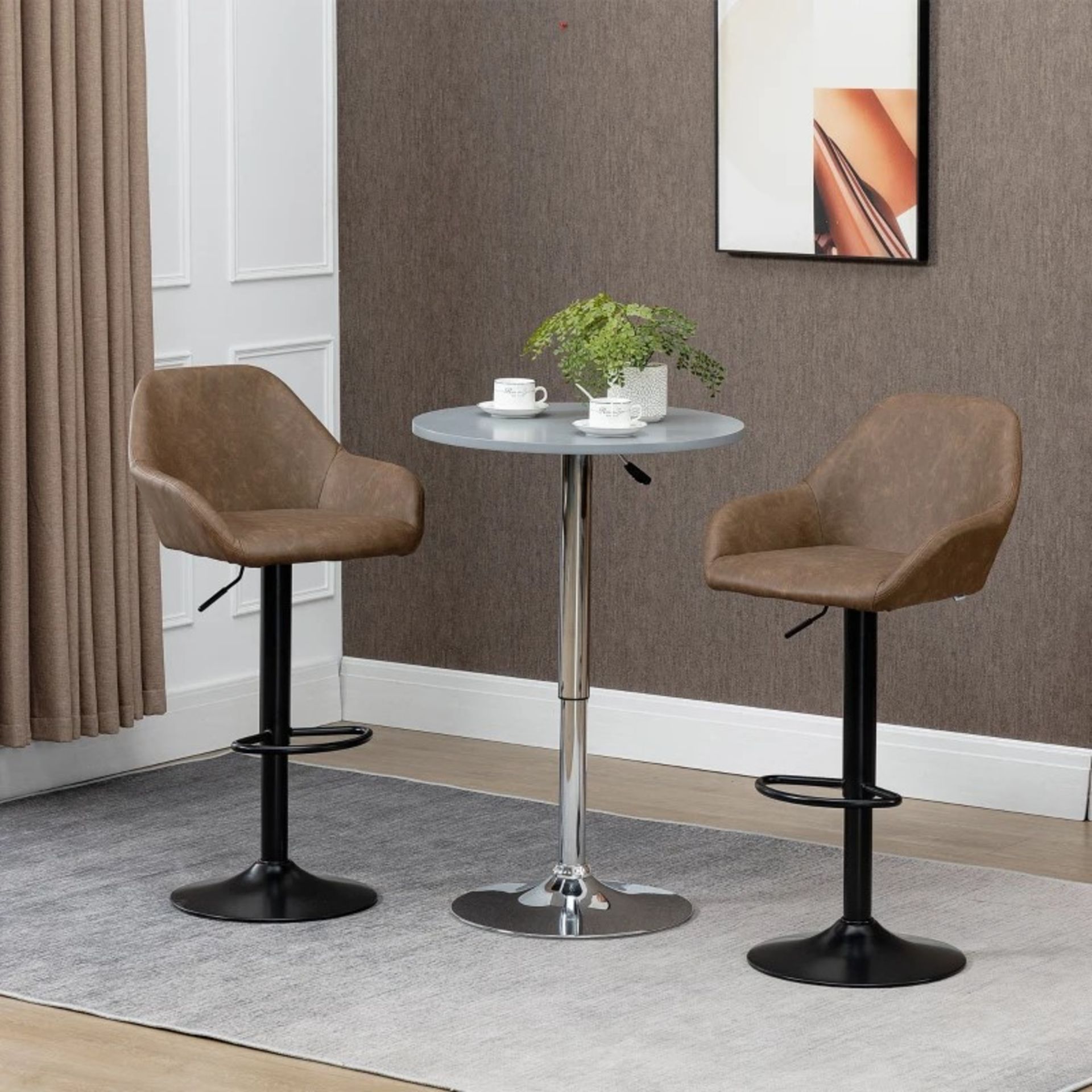 RRP £129.99 - Adjustable Bar Stools Set of 2, Swivel Barstools with Footrest and Backrest, PU