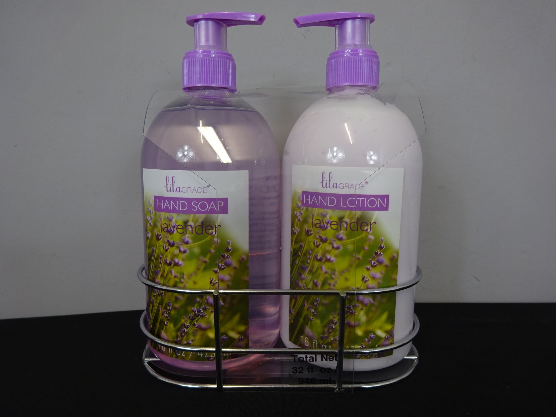 New Lila Grace 473ml Lavender Hand Soap & Hand Wash Set With Metal Holder