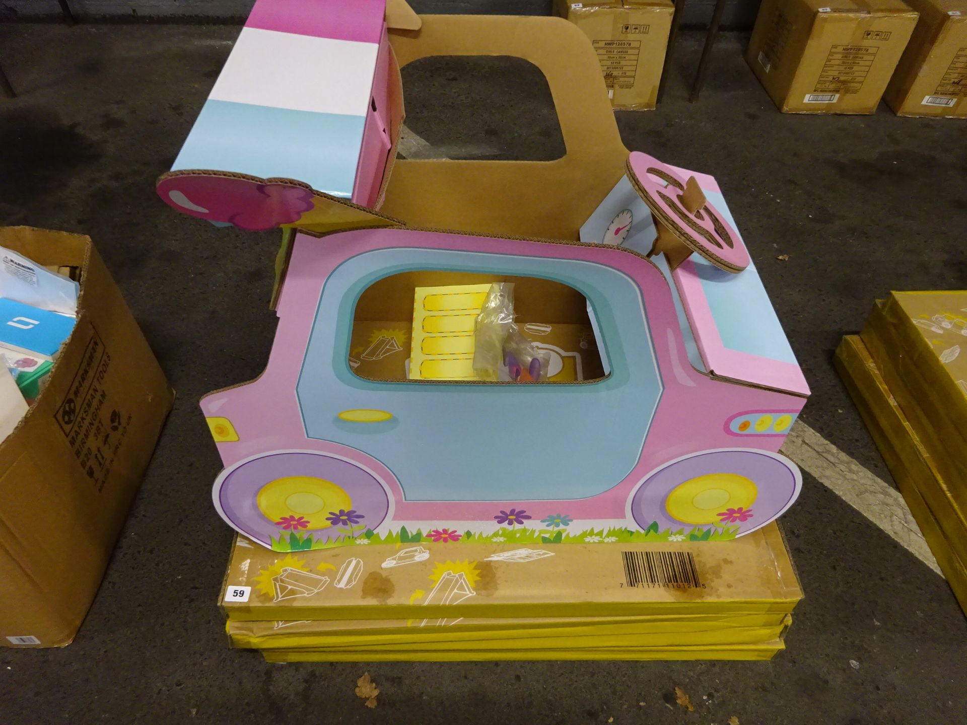 4 NEW PINK CARDBOARD CARS