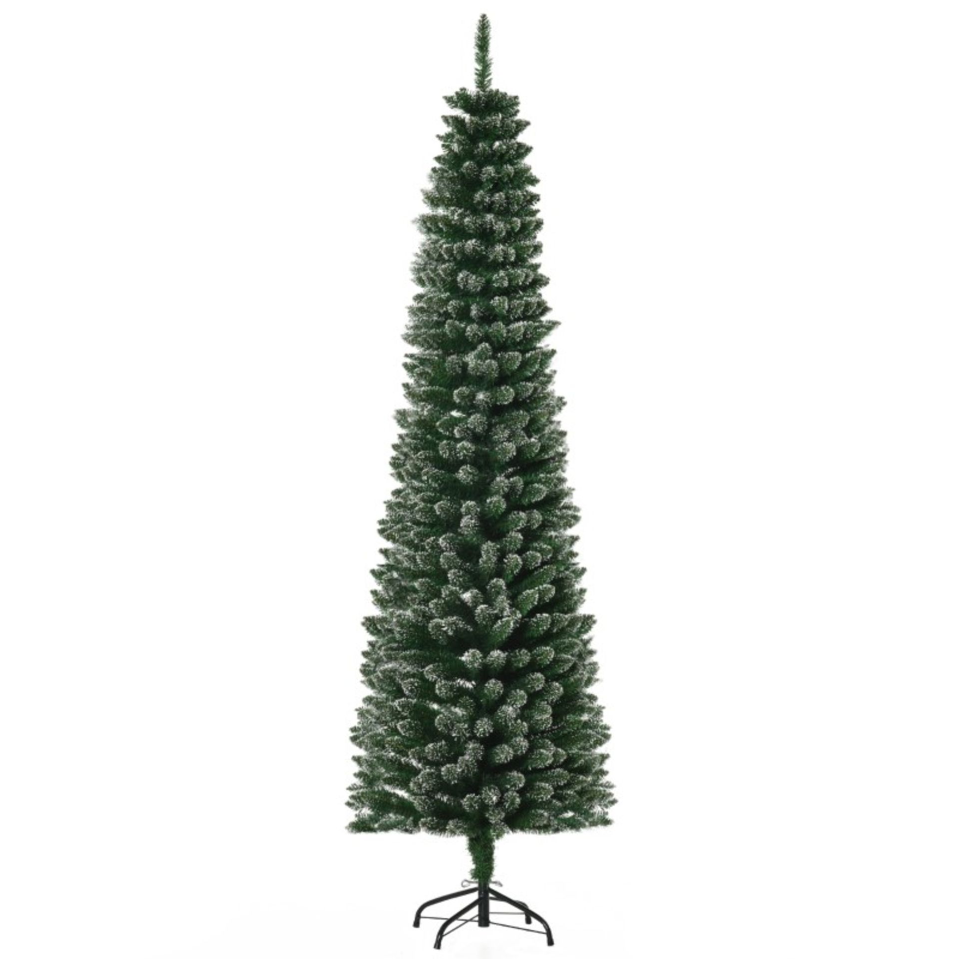 RRP £50 - HOMCOM 6FT Artificial Snow Dipped Christmas Tree Xmas Pencil Tree with Foldable Black