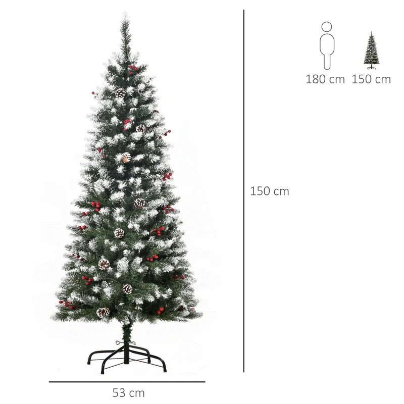 RRP £61.99 - HOMCOM 5FT Artificial Christmas Tree Xmas Pencil Tree with Red Berries and Pinecones - Image 2 of 4