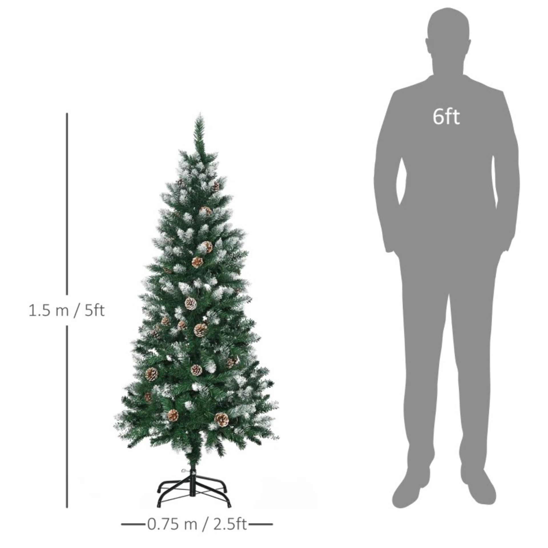 RRP £57.99 - HOMCOM 5 Foot Snow Artificial Christmas Tree with Realistic Branches, Pine Cone, for - Image 2 of 3