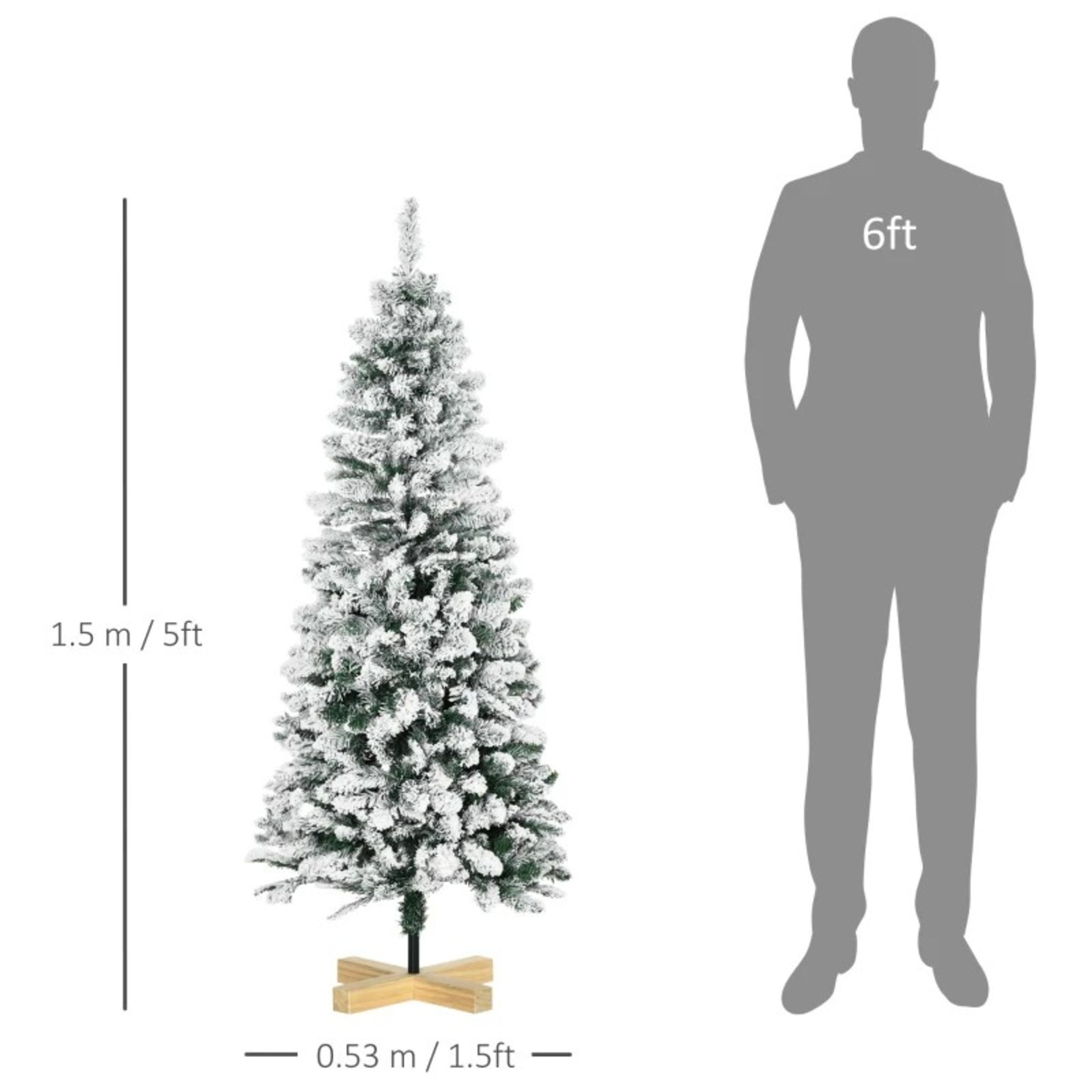 RRP £109.99 - HOMCOM 5FT Snow Flocked Artificial Christmas Tree, Xmas Pencil Tree with 426 Realistic - Image 2 of 3