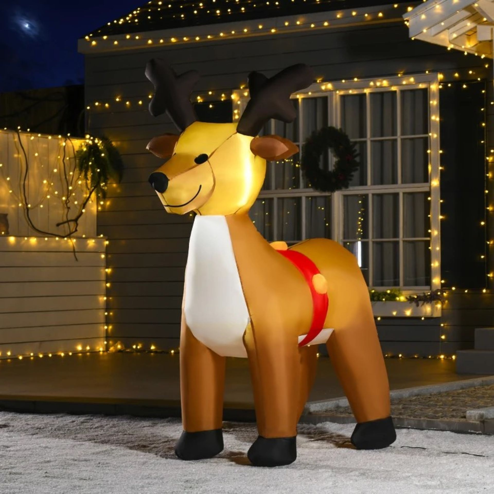 RRP £53.99 - HOMCOM Lighted Christmas Inflatable Reindeer Blow Up Outdoor Decoration for Garden -