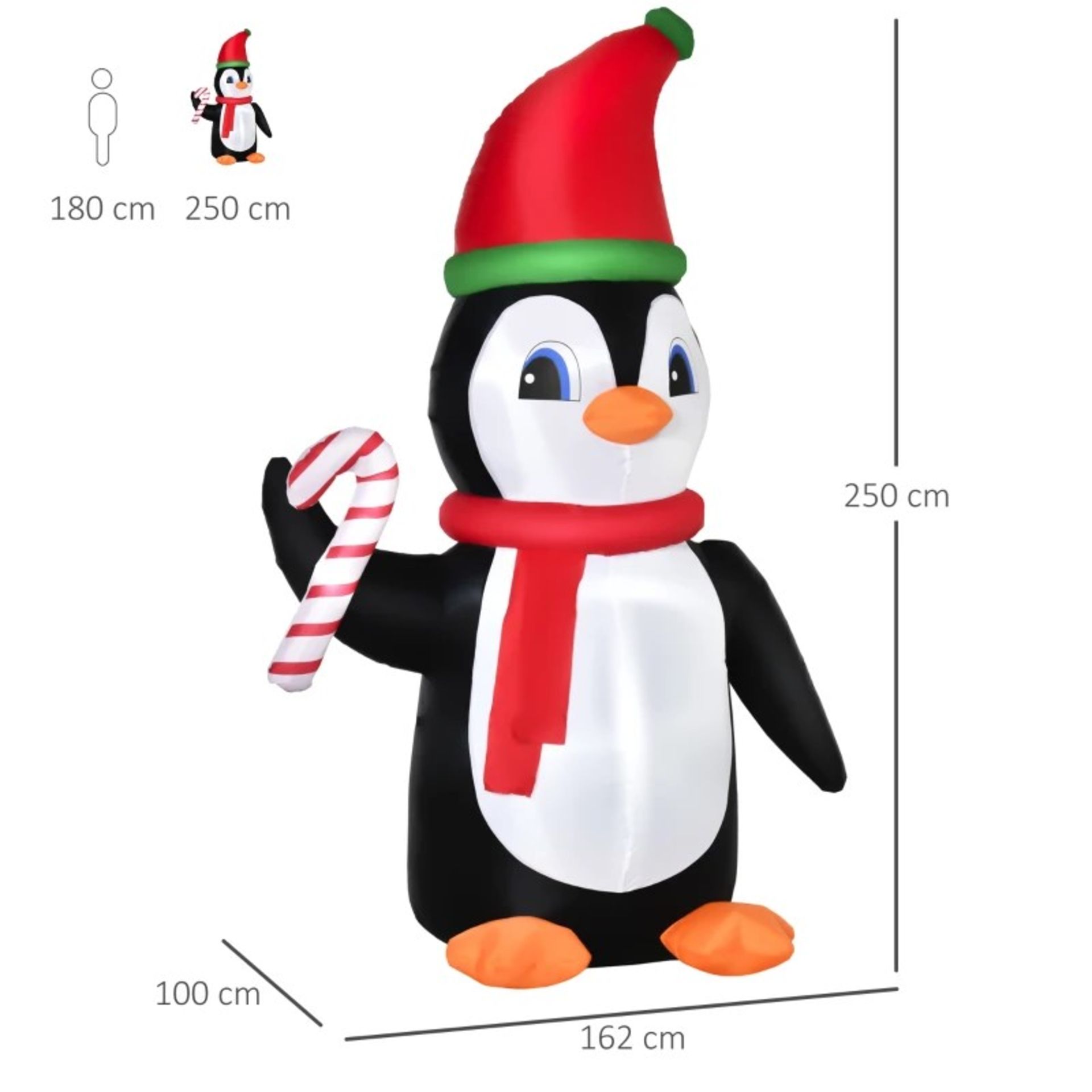 RRP £45.99 - HOMCOM 2.5m Inflatable Christmas Penguin Holding Candy Cane Built-in LED for Party - - Image 2 of 4