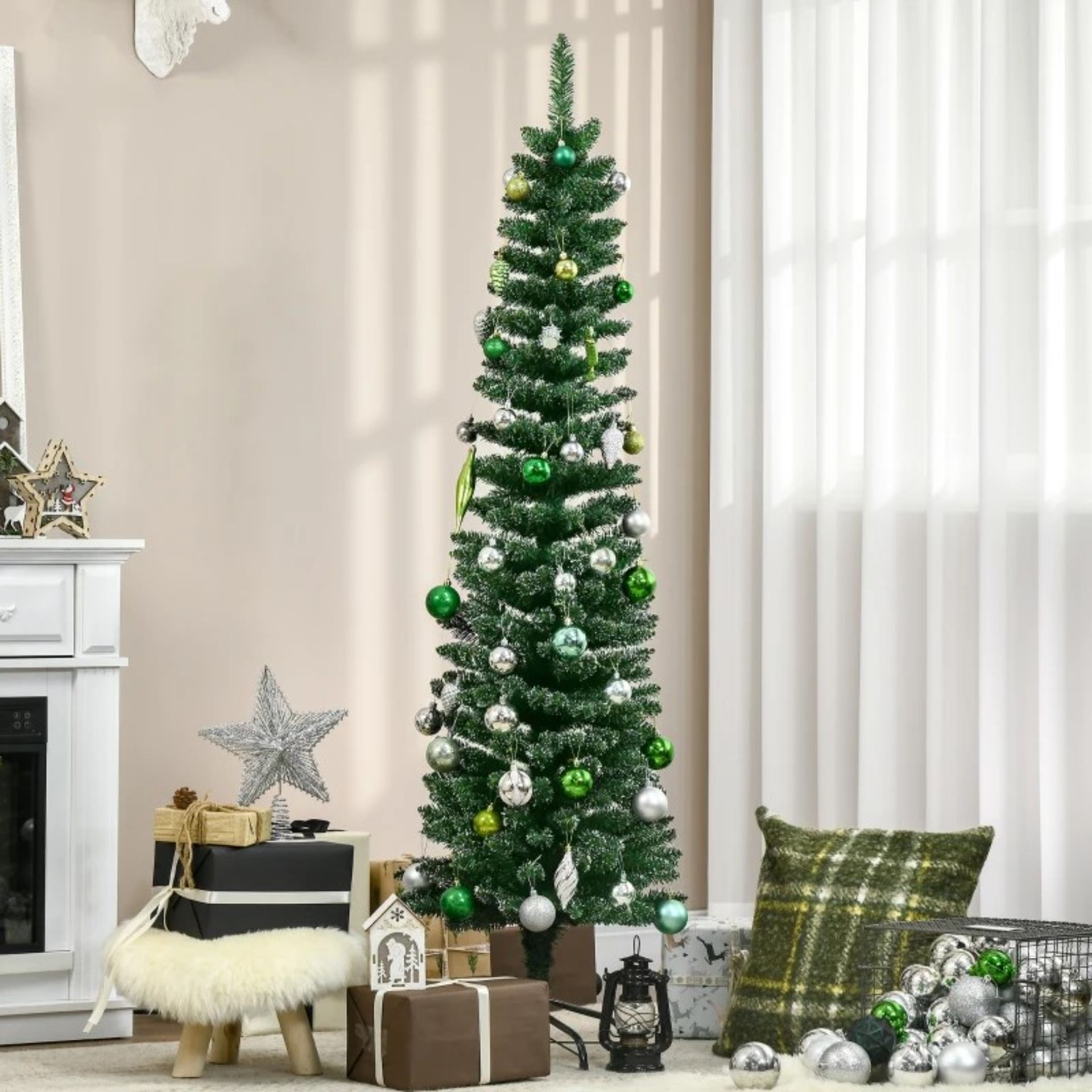 RRP £99.99 - HOMCOM 5.5FT Artificial Snow Dipped Christmas Tree Xmas Pencil Tree Holiday Home Indoor