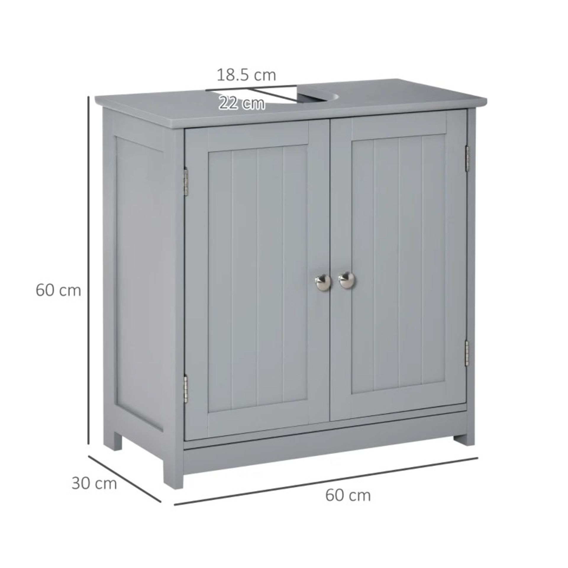 RRP £71.99 - kleankin 60x60cm Under-Sink Storage Cabinet w/ Adjustable Shelf Handle Grey - - Image 2 of 4
