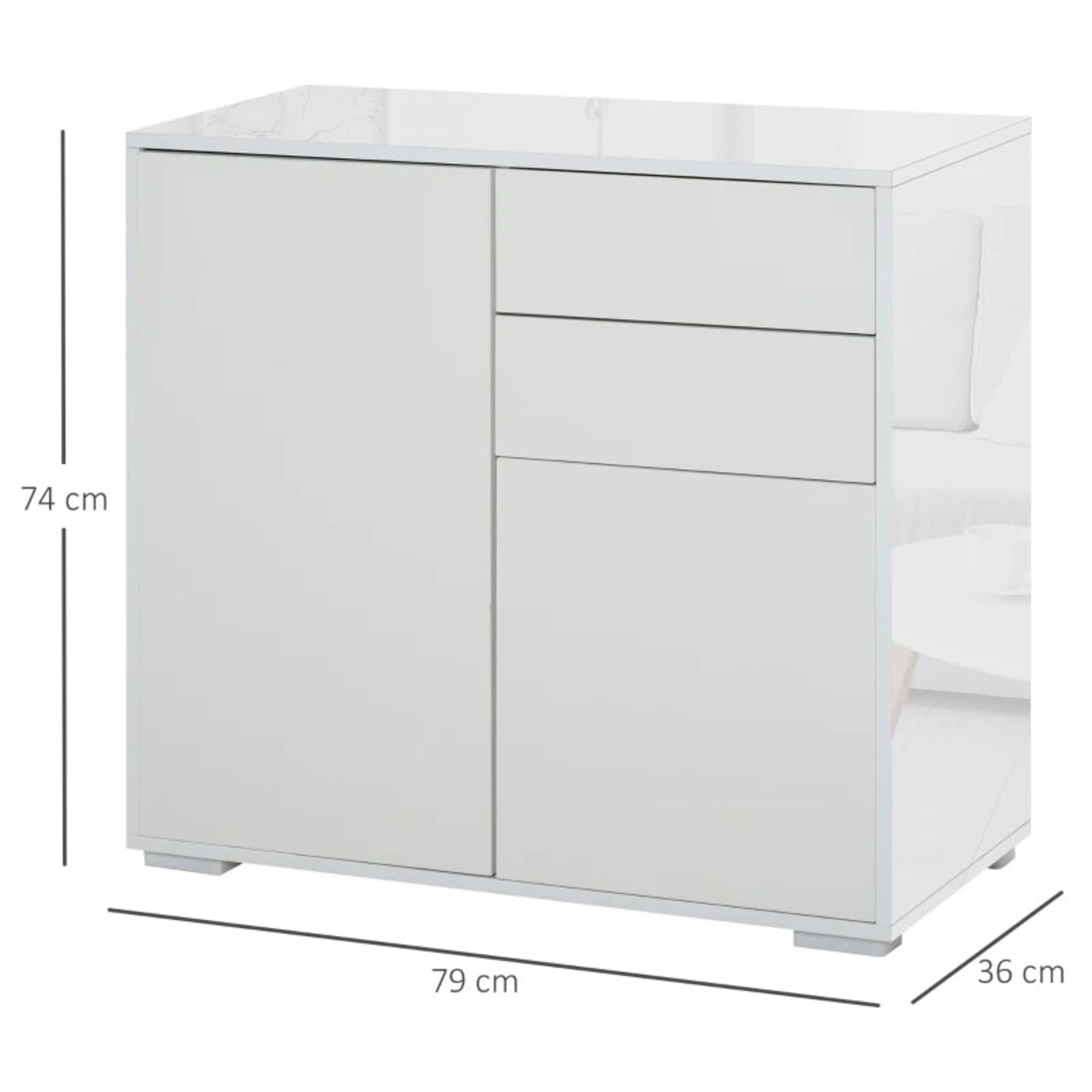 RRP £109.99 - HOMCOM Push-Open Two-Drawer Cabinet, with Two Doors – White - DIMENSIONS: Overall - Image 3 of 4