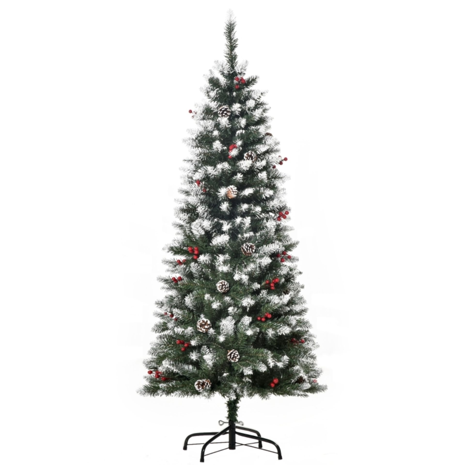 RRP £61.99 - HOMCOM 5FT Artificial Christmas Tree Xmas Pencil Tree with Red Berries and Pinecones