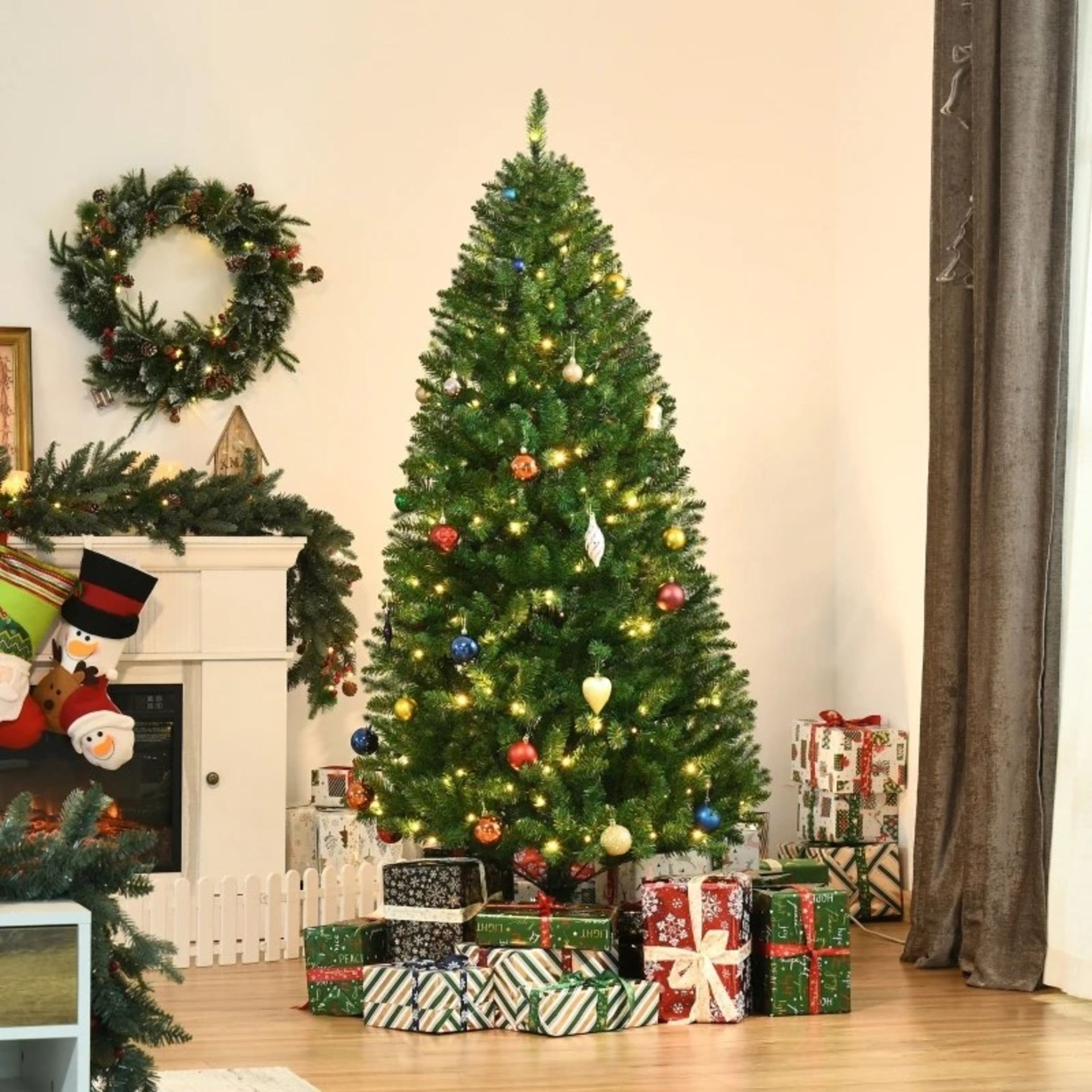 RRP £86.99 - HOMCOM 6FT Prelit Artificial Christmas Tree with Warm White LED Light Holiday Home