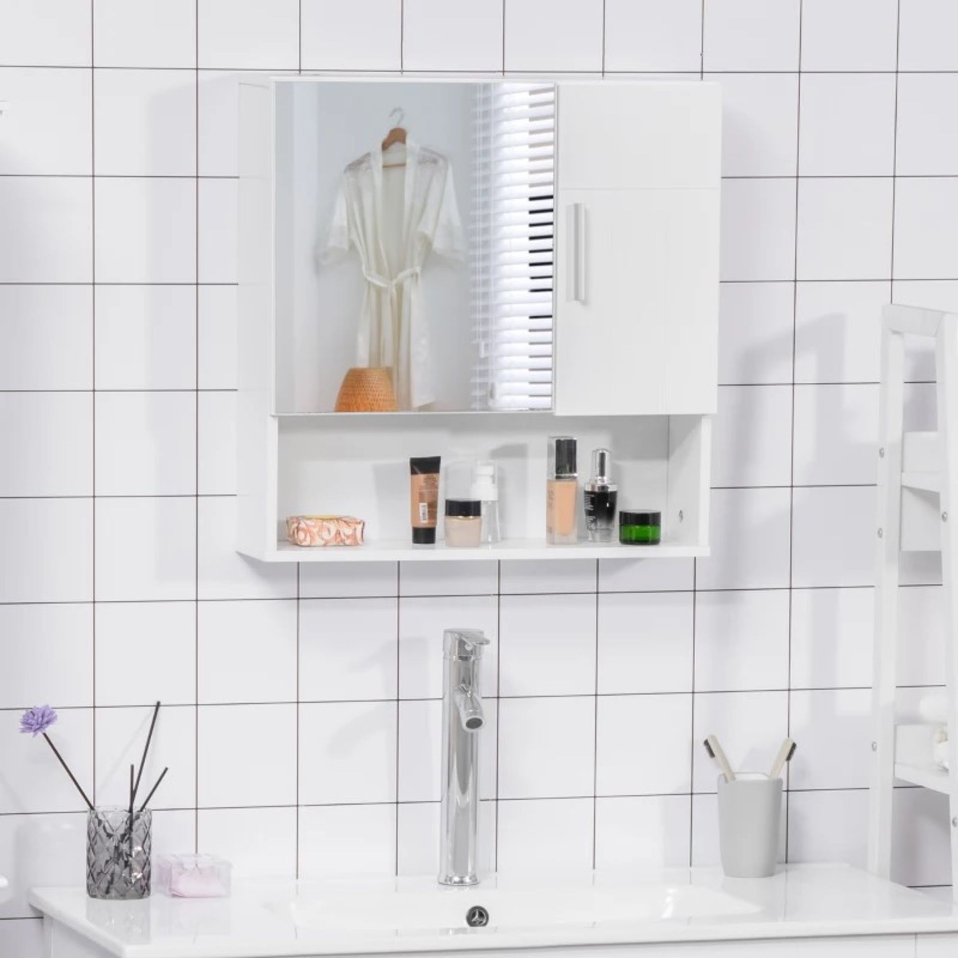 RRP £99.99 - kleankin Bathroom Mirror Cabinet, Wall Mounted Storage Cupboard Organizer with Double - Image 2 of 4