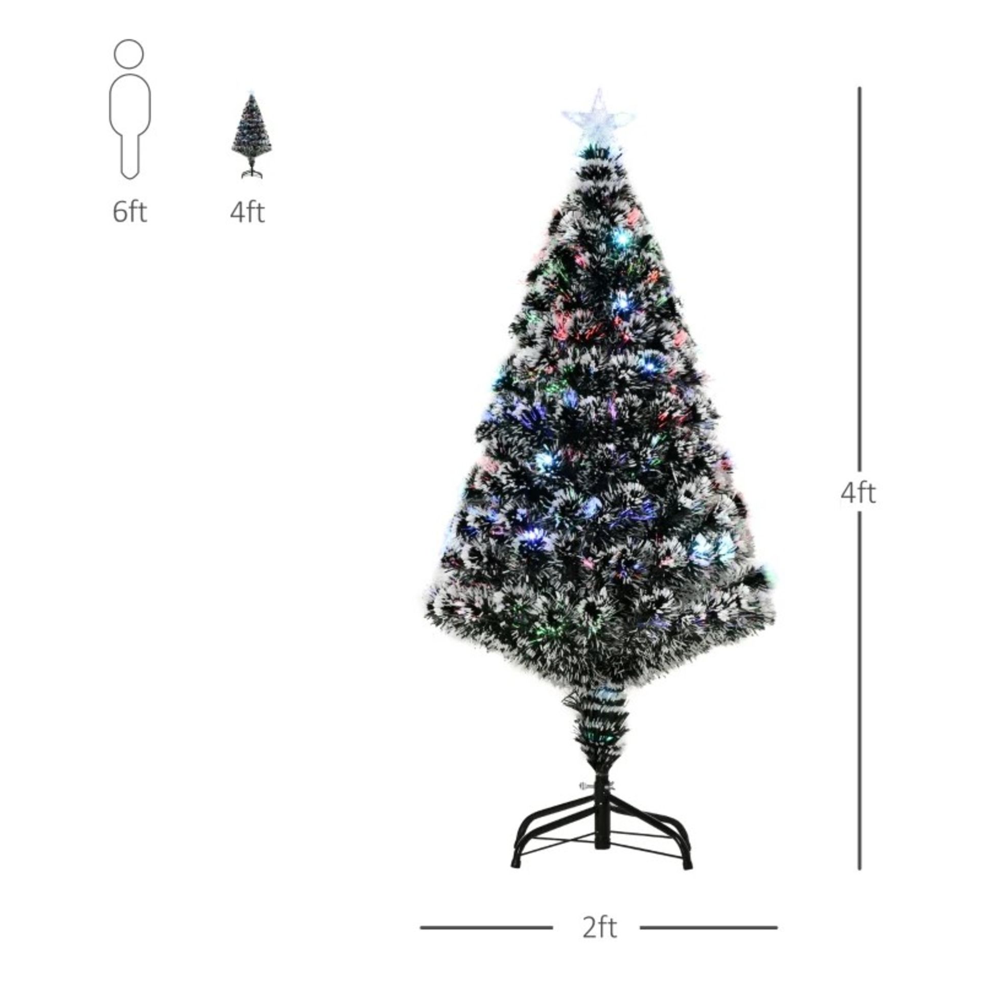 RRP £53.99 - HOMCOM 4FT Artificial Prelit Christmas Tree, Snow Xmas Tree with Colourful LED Lighting - Image 2 of 4