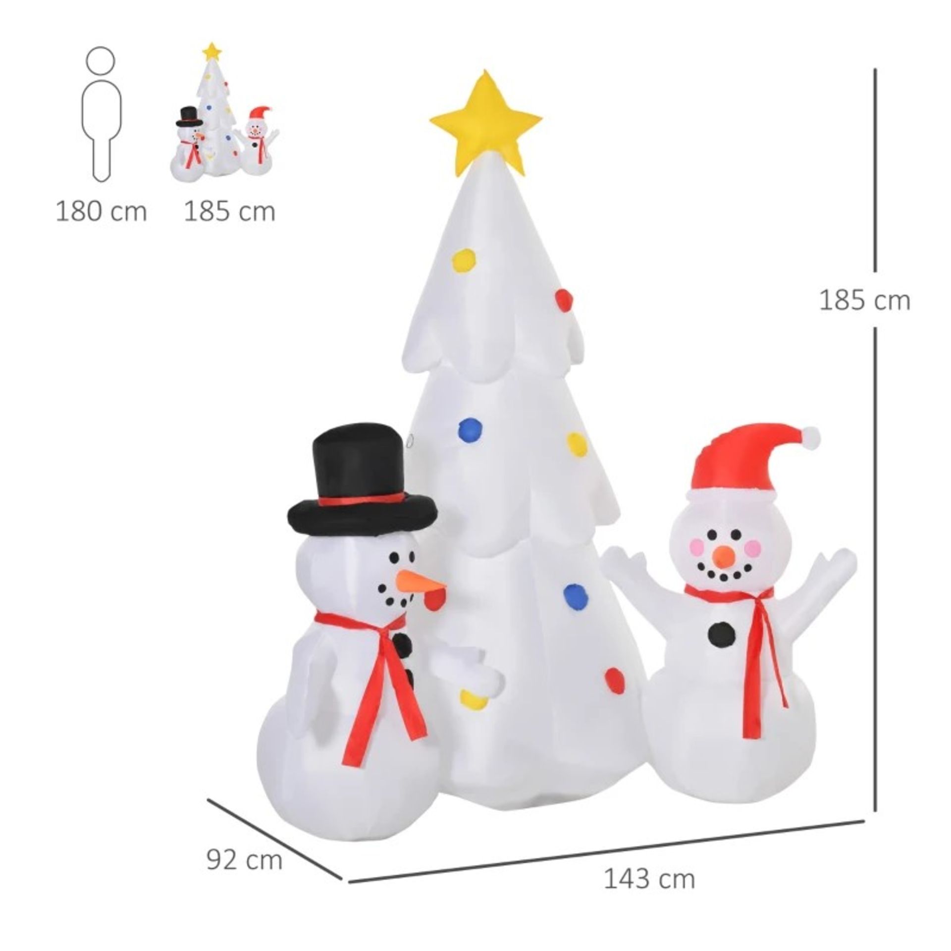 RRP £68.99 - HOMCOM 6.2FT Christmas Inflatable Tree with Snowmen Outdoor Decoration for Garden - - Image 3 of 4