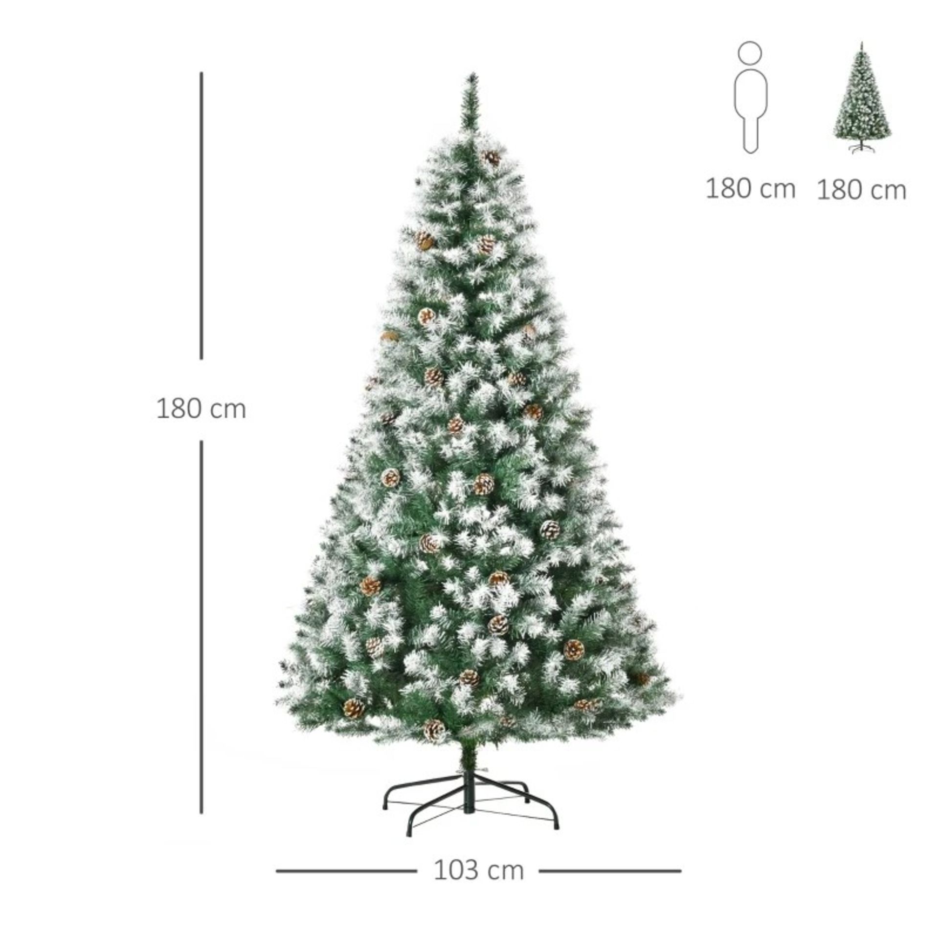 RRP £98.99 - HOMCOM 6FT Artificial Christmas Tree with Pine Cones, Holiday Home Xmas Decoration - Image 2 of 4