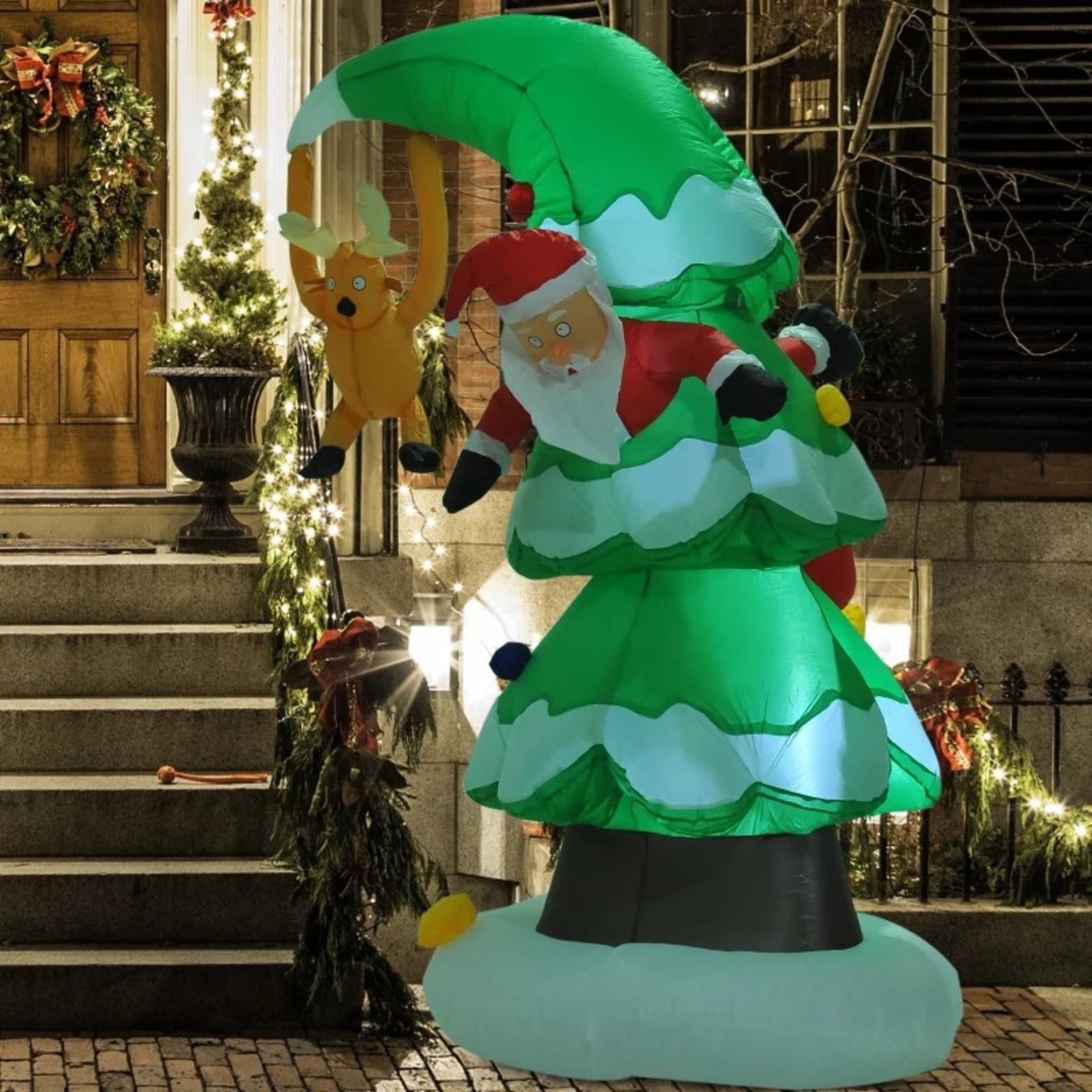 RRP £60.99 - HOMCOM 7Ft Inflatable Christmas Tree W/ Santa Decoration, Polyester Fabric-