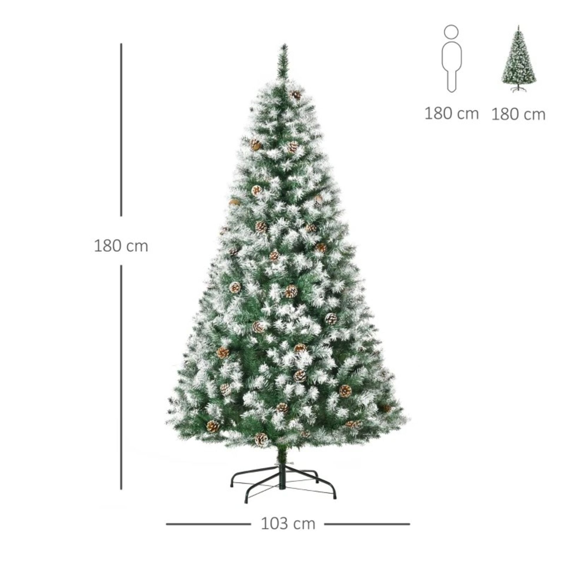 RRP £98.99 - HOMCOM 6FT Artificial Christmas Tree with Pine Cones, Holiday Home Xmas Decoration - Image 2 of 3