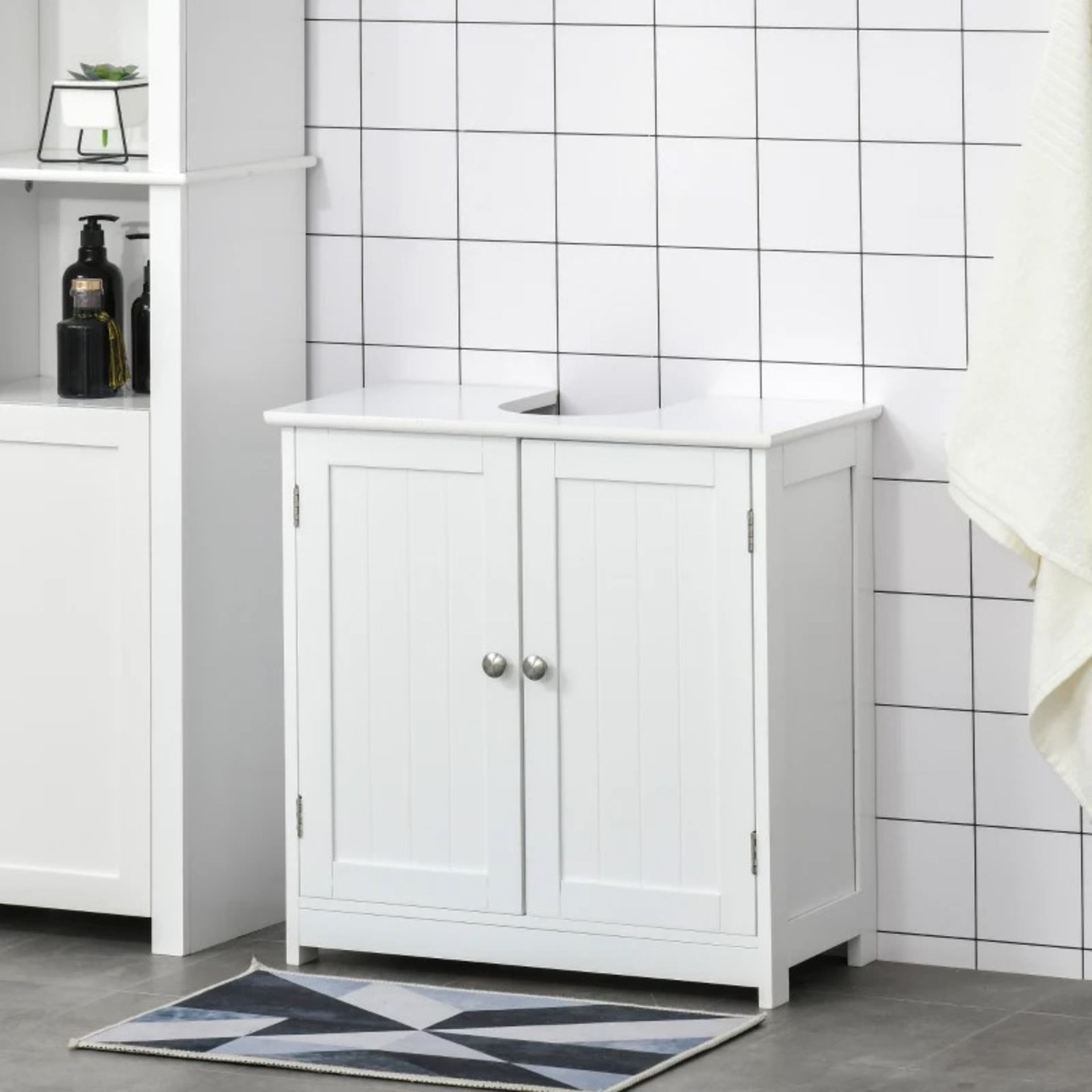 RRP £68.99 - kleankin 60x60cm Under-Sink Storage Cabinet w/ Adjustable Shelf Handle White -