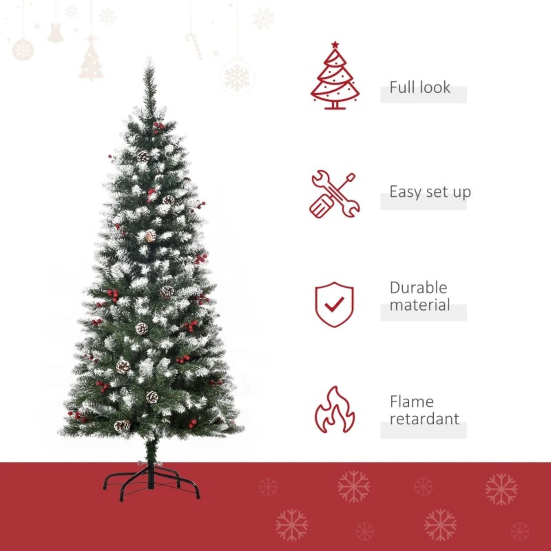 RRP £61.99 - HOMCOM 5FT Artificial Christmas Tree Xmas Pencil Tree with Red Berries and Pinecones - Image 3 of 4