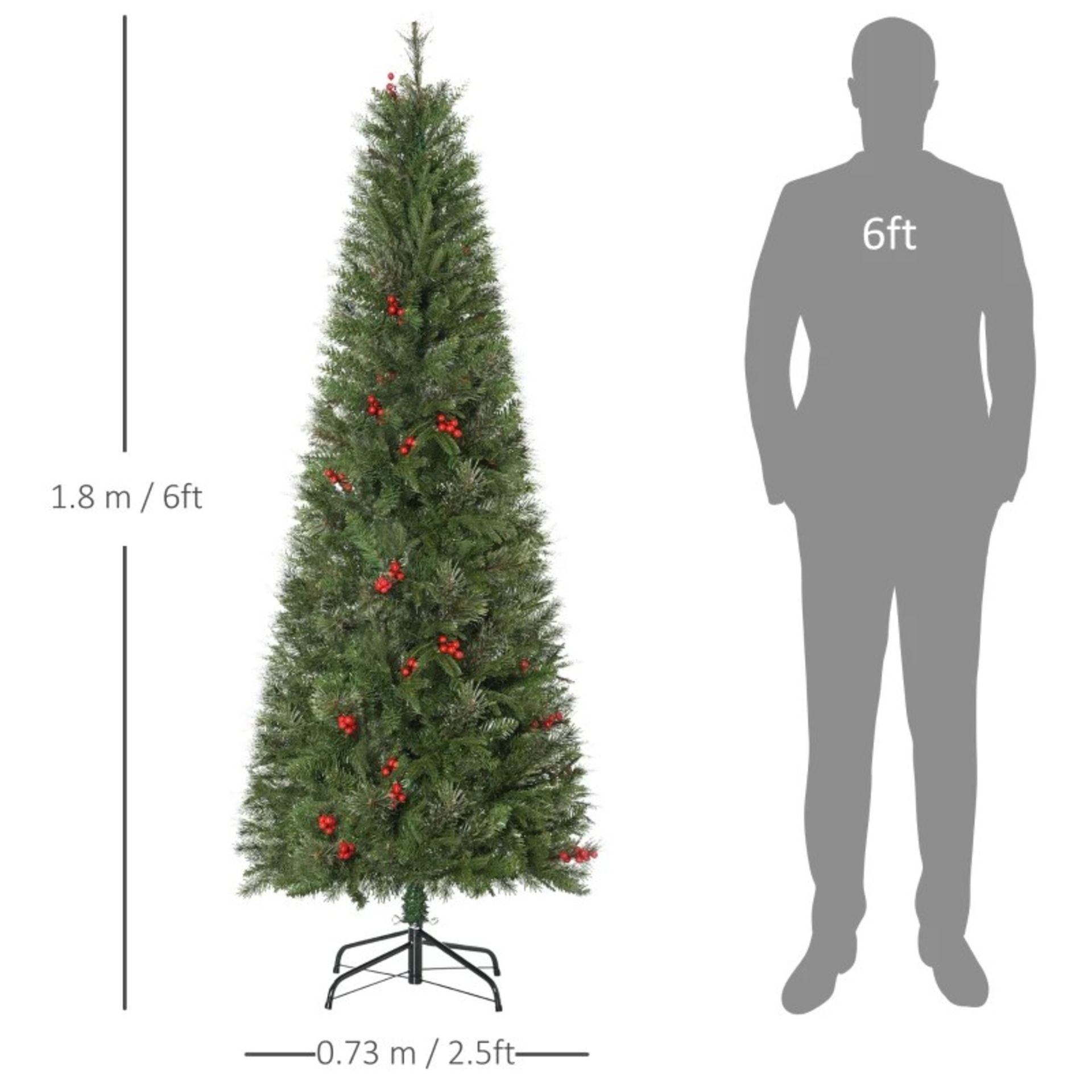 RRP £99.99 - HOMCOM Pencil Artificial Christmas Tree with Realistic Branches, Red Berries, Auto - Image 2 of 3